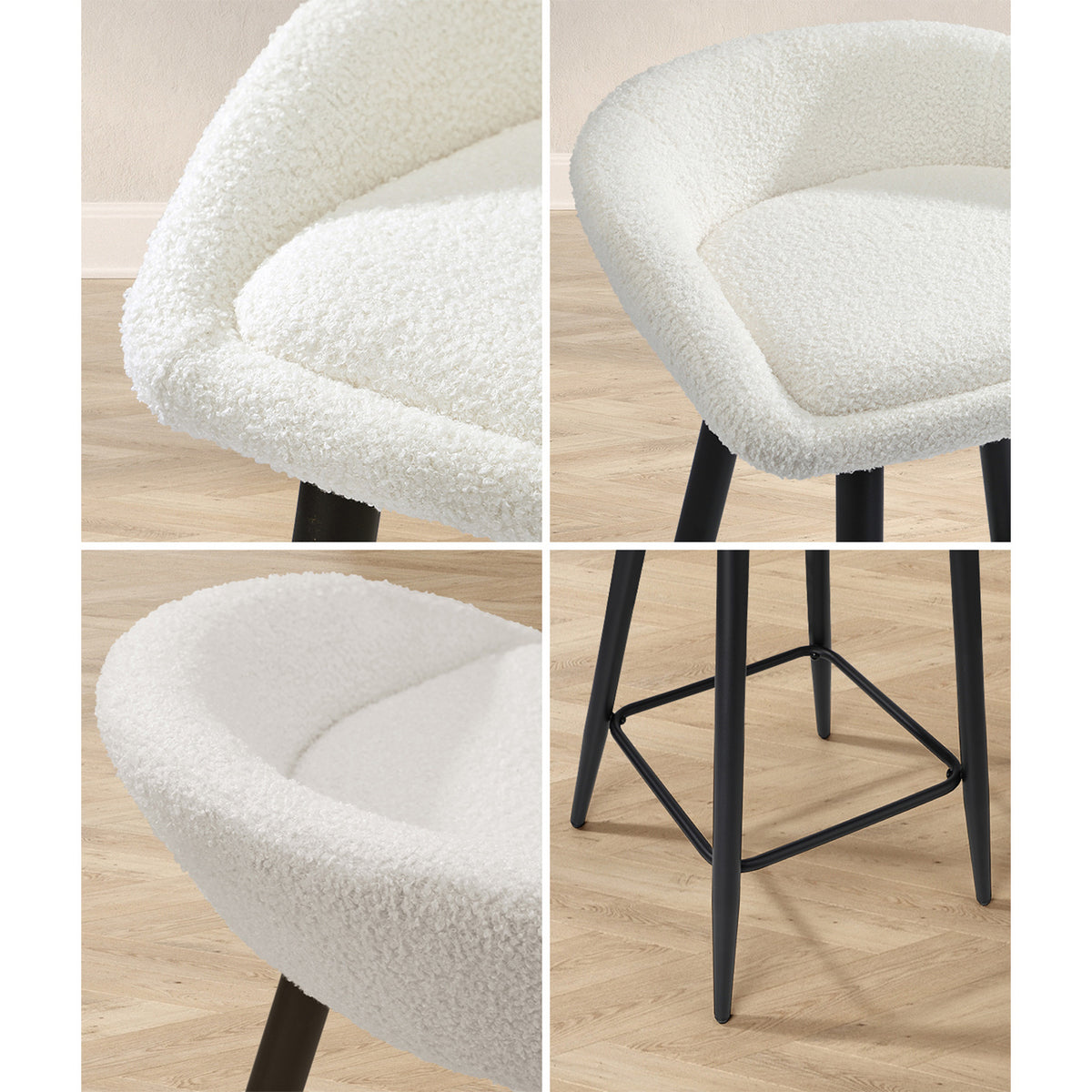 Oikiture Bar Stools Set of 4 Kitchen Dining Chairs Counter Stool White Boucle - Sunyee