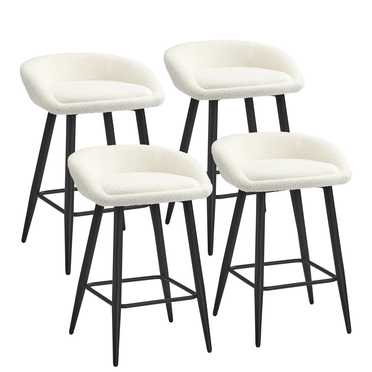 Oikiture Bar Stools Set of 4 Kitchen Dining Chairs Counter Stool White Boucle - Sunyee
