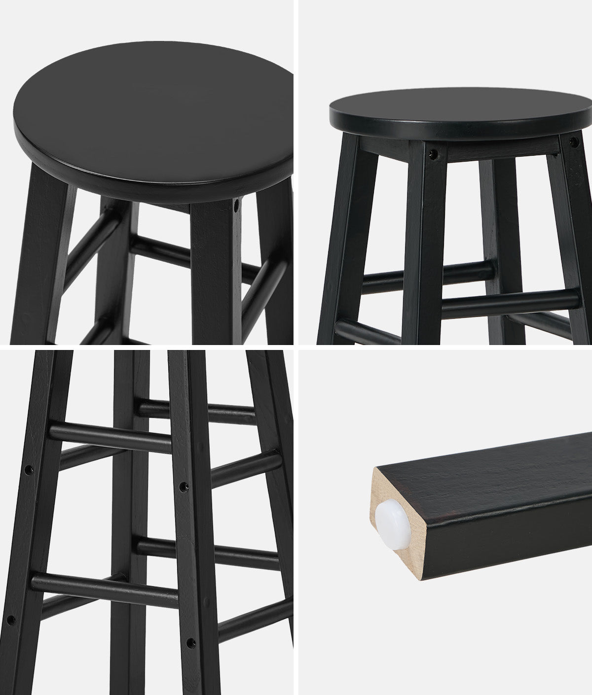 Oikiture 4x Bar Stool Kitchen Counter Round Chair Split-Level Footrest Black
