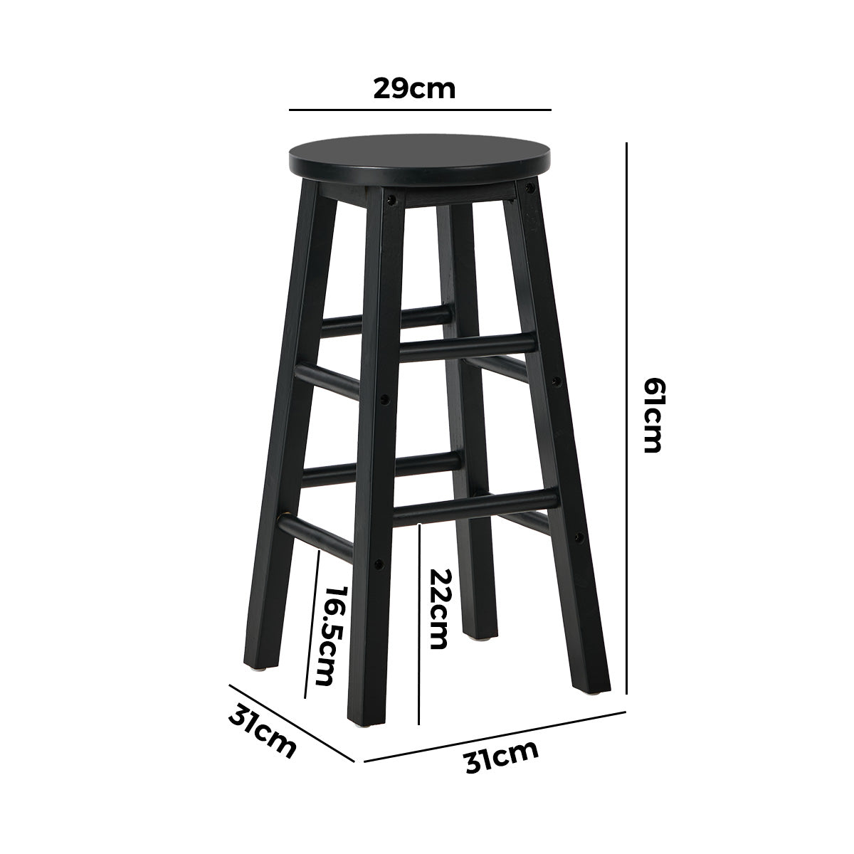 Oikiture 4x Bar Stool Kitchen Counter Round Chair Split-Level Footrest Black