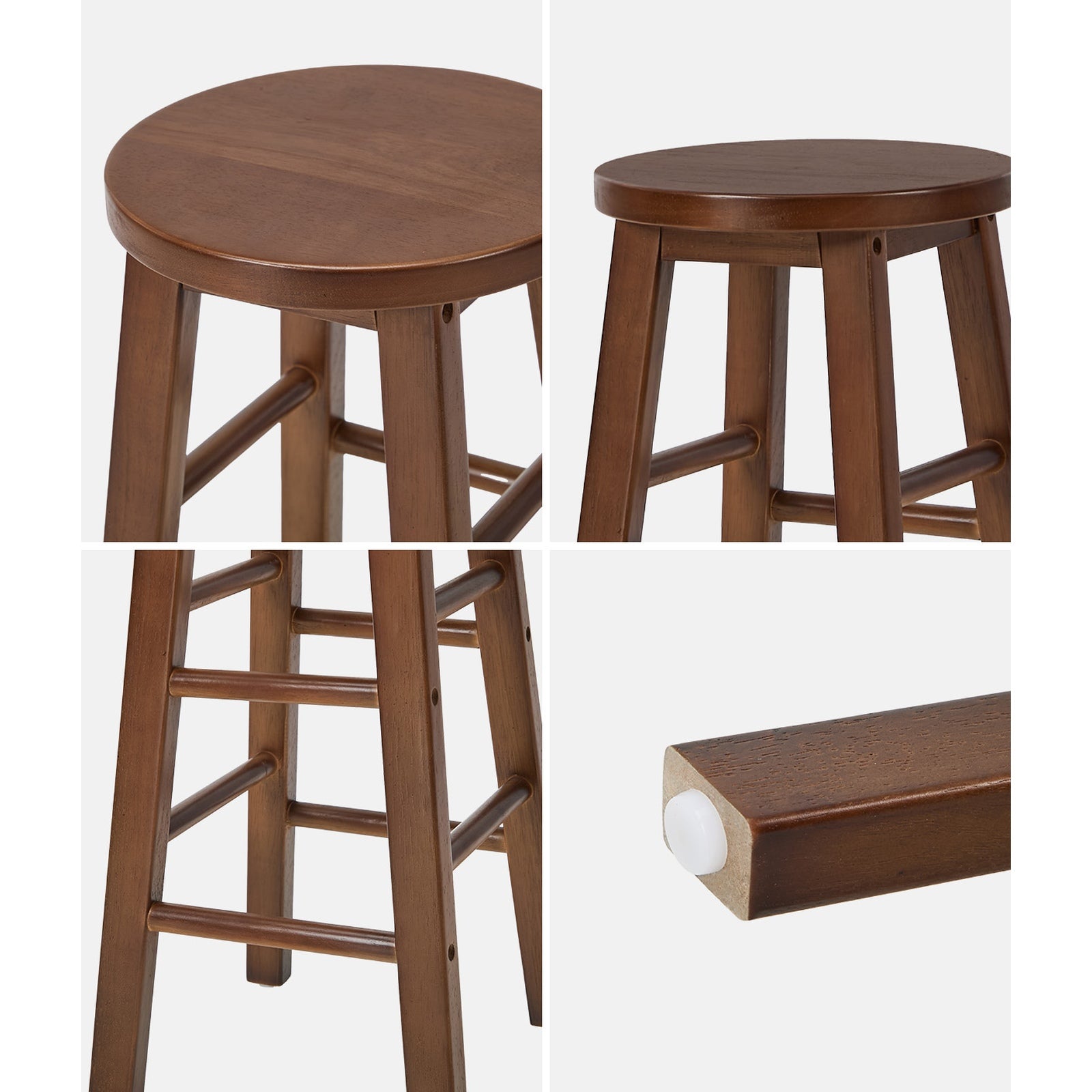 Oikiture 2x Bar Stool Kitchen Counter Round Chair Split-Level Footrest Walnut