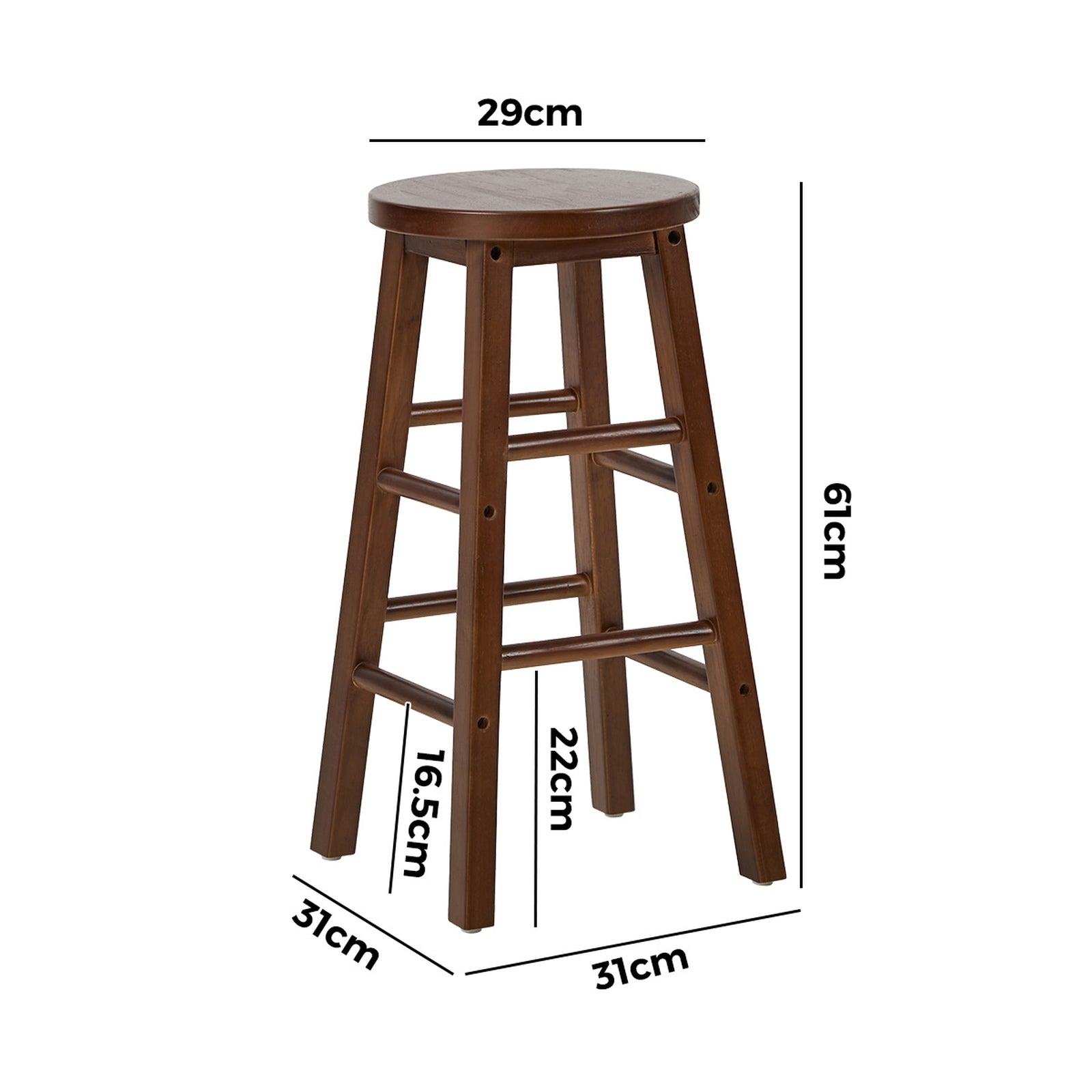 Oikiture 2x Bar Stool Kitchen Counter Round Chair Split-Level Footrest Walnut