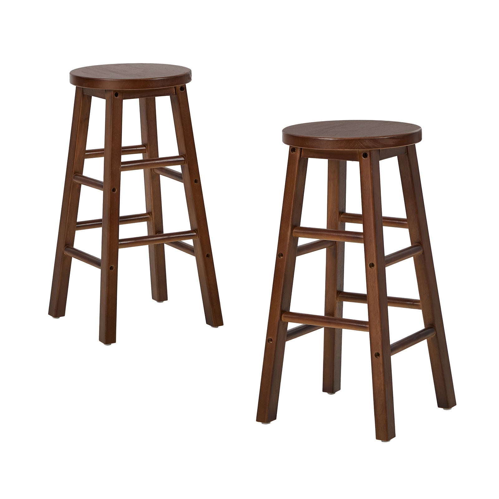 Oikiture 2x Bar Stool Kitchen Counter Round Chair Split-Level Footrest Walnut