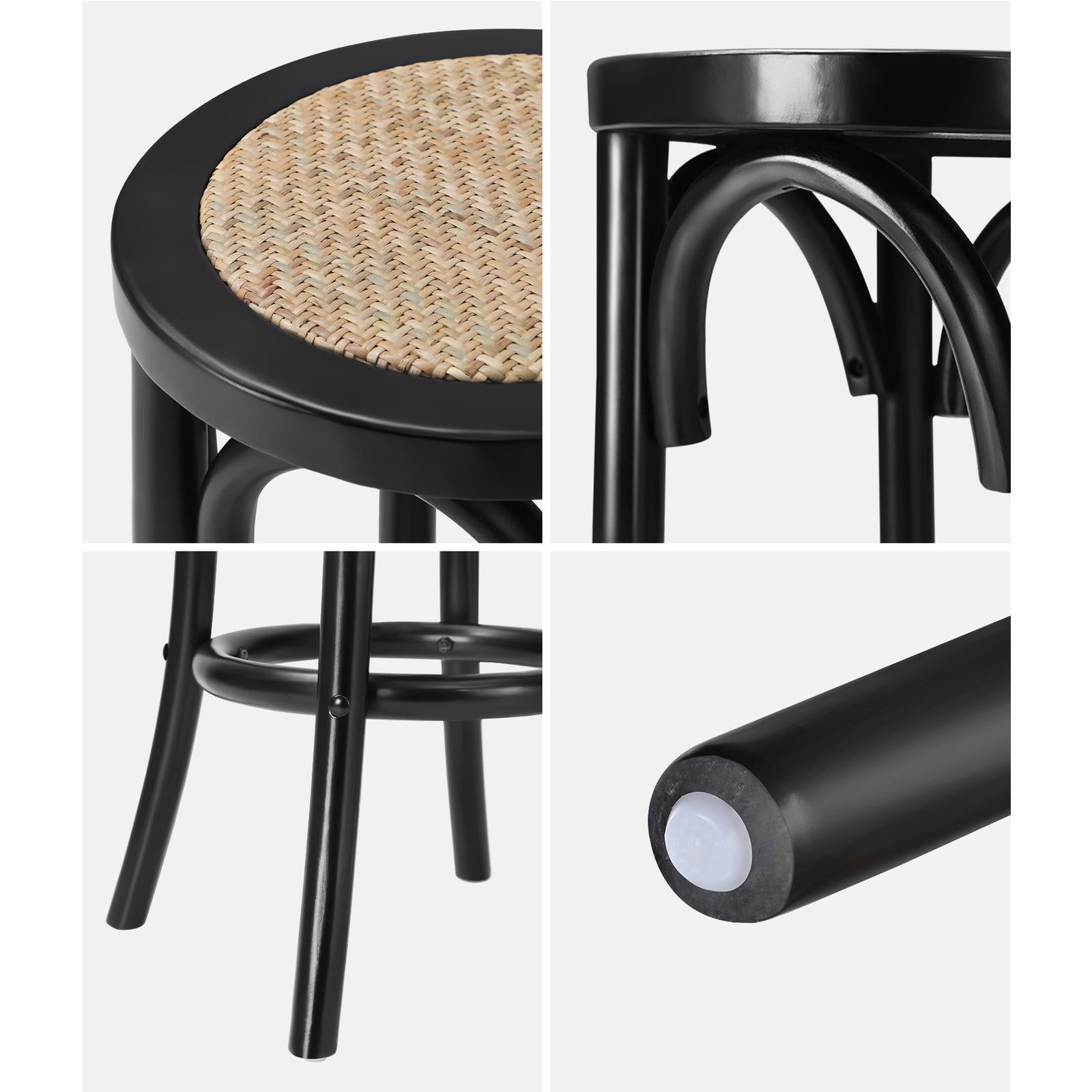 Oikiture 2x Bar Stools Kitchen Vintage Dining Chair Rattan Seat Black - Sunyee