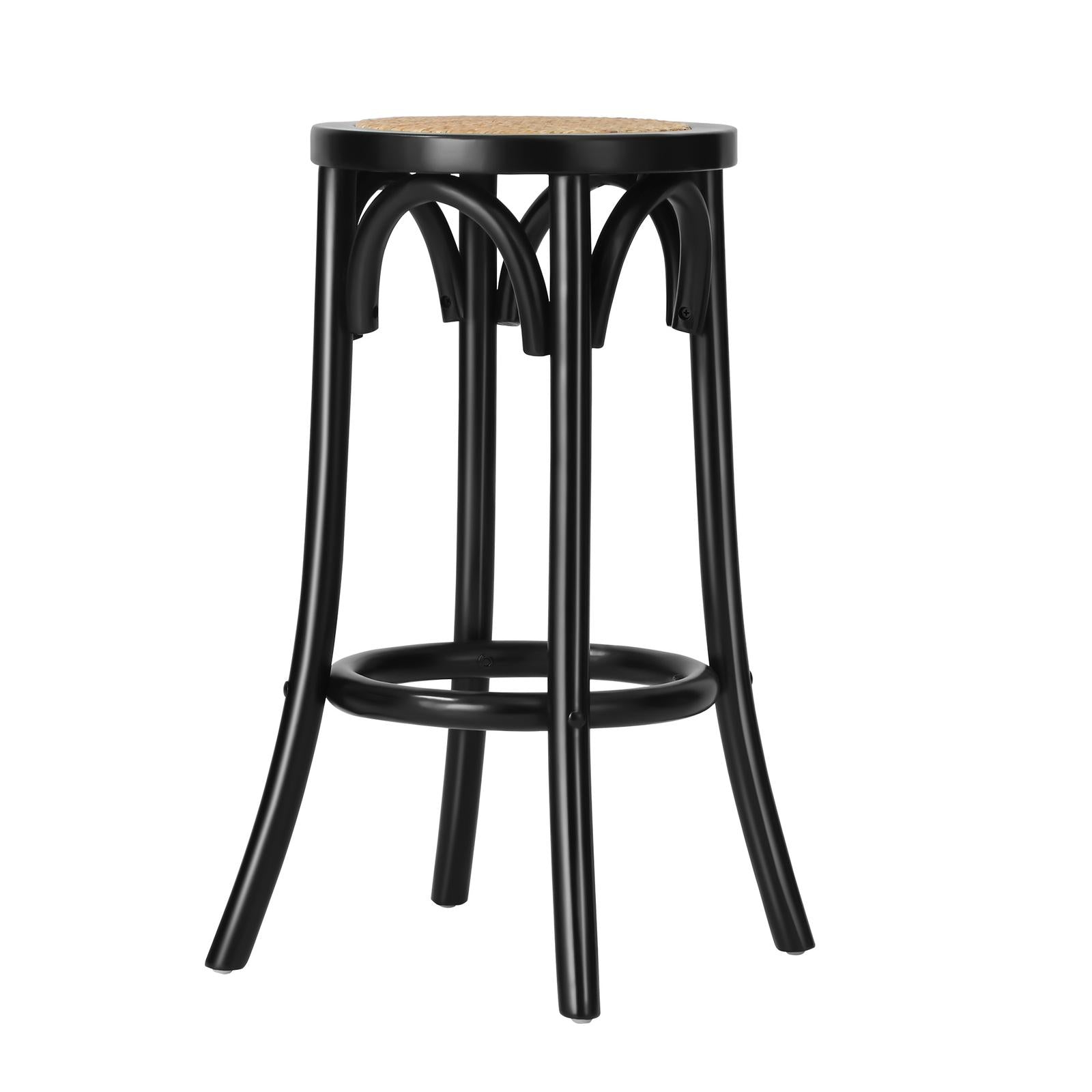 Oikiture 2x Bar Stools Kitchen Vintage Dining Chair Rattan Seat Black - Sunyee