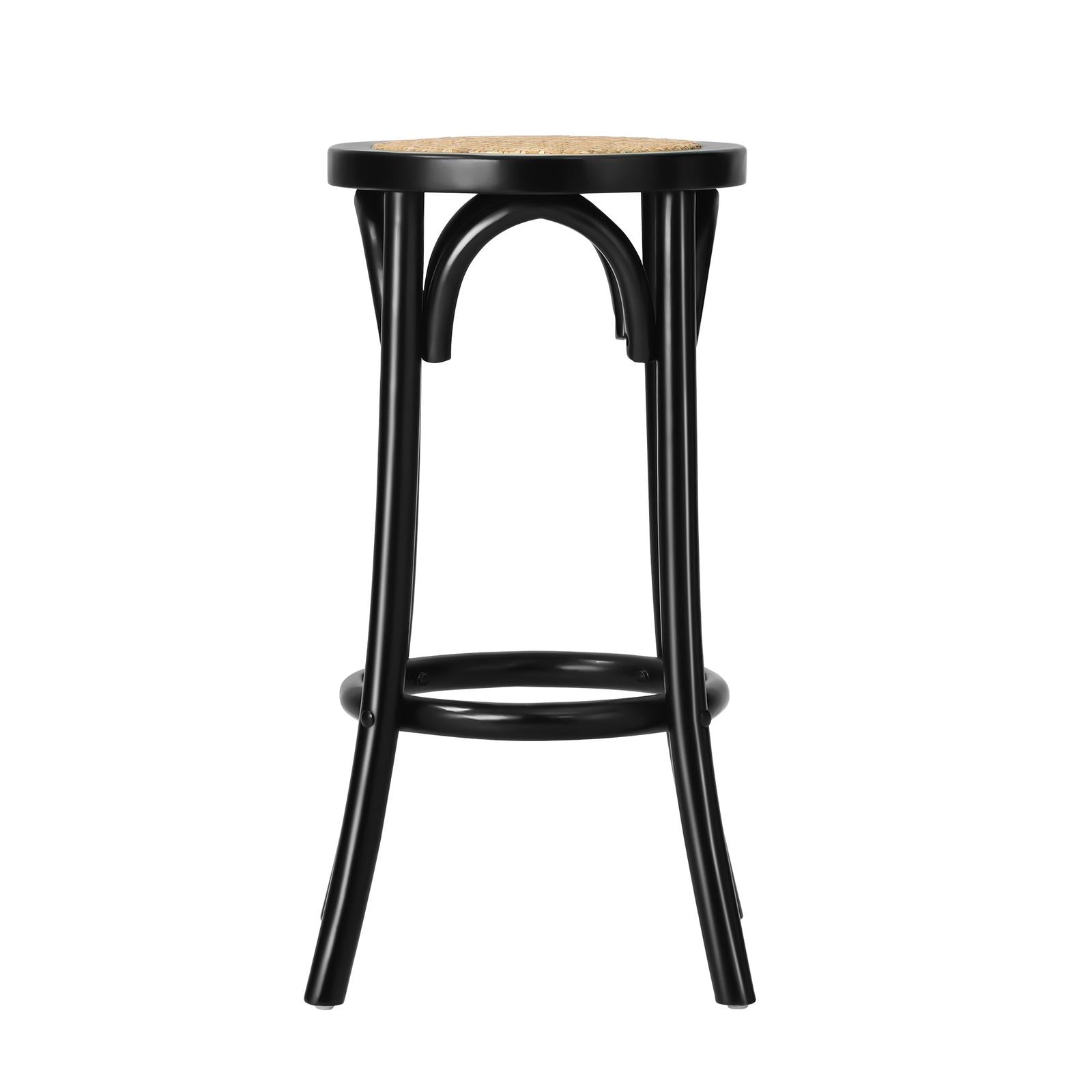 Oikiture 2x Bar Stools Kitchen Vintage Dining Chair Rattan Seat Black - Sunyee