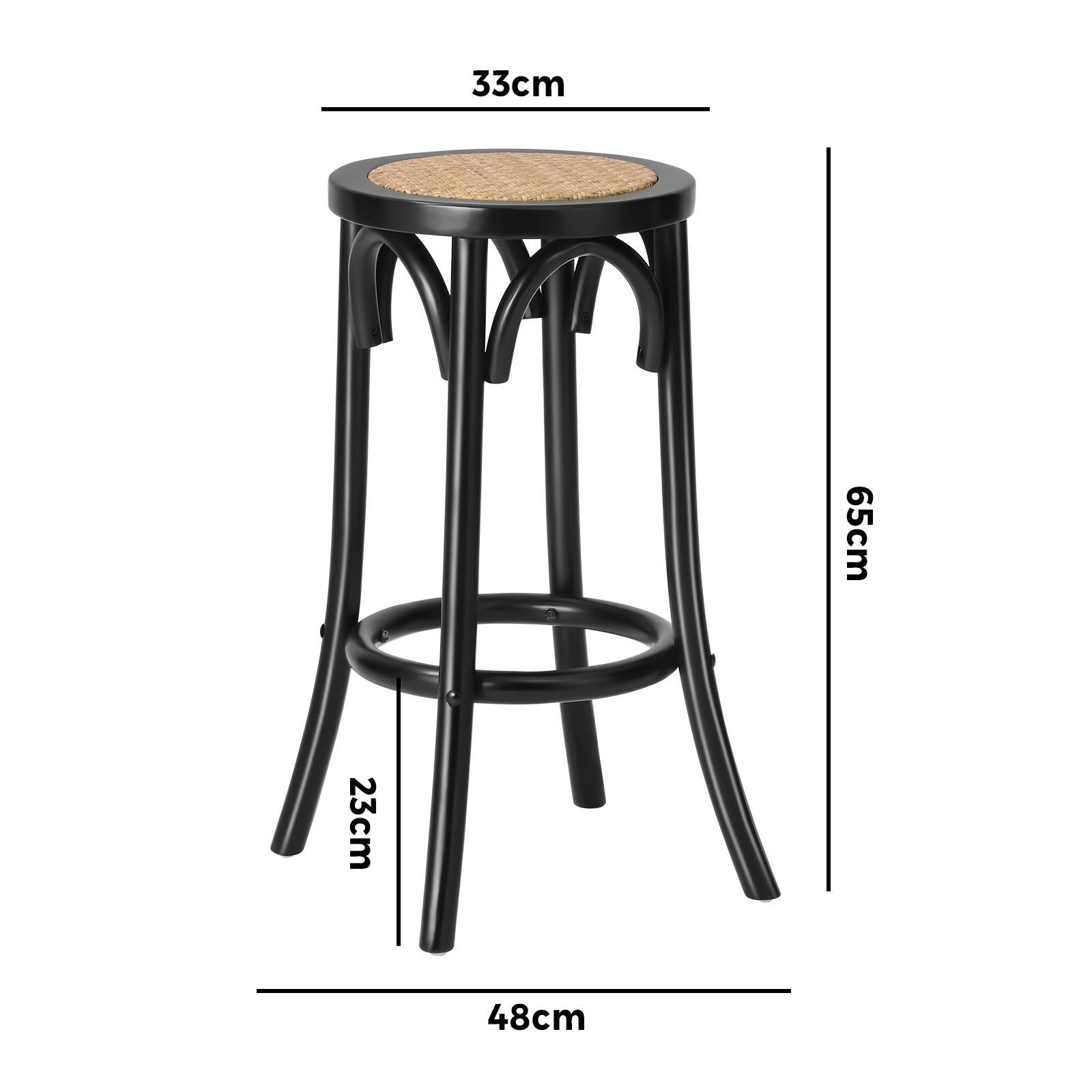 Oikiture 2x Bar Stools Kitchen Vintage Dining Chair Rattan Seat Black - Sunyee