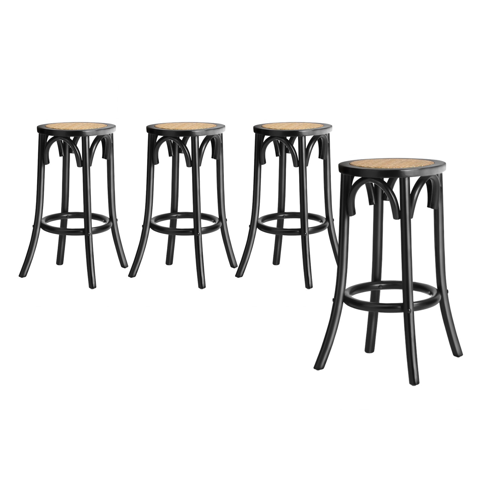 Oikiture 4x Bar Stools Kitchen Vintage Dining Chair Rattan Seat Black - Sunyee