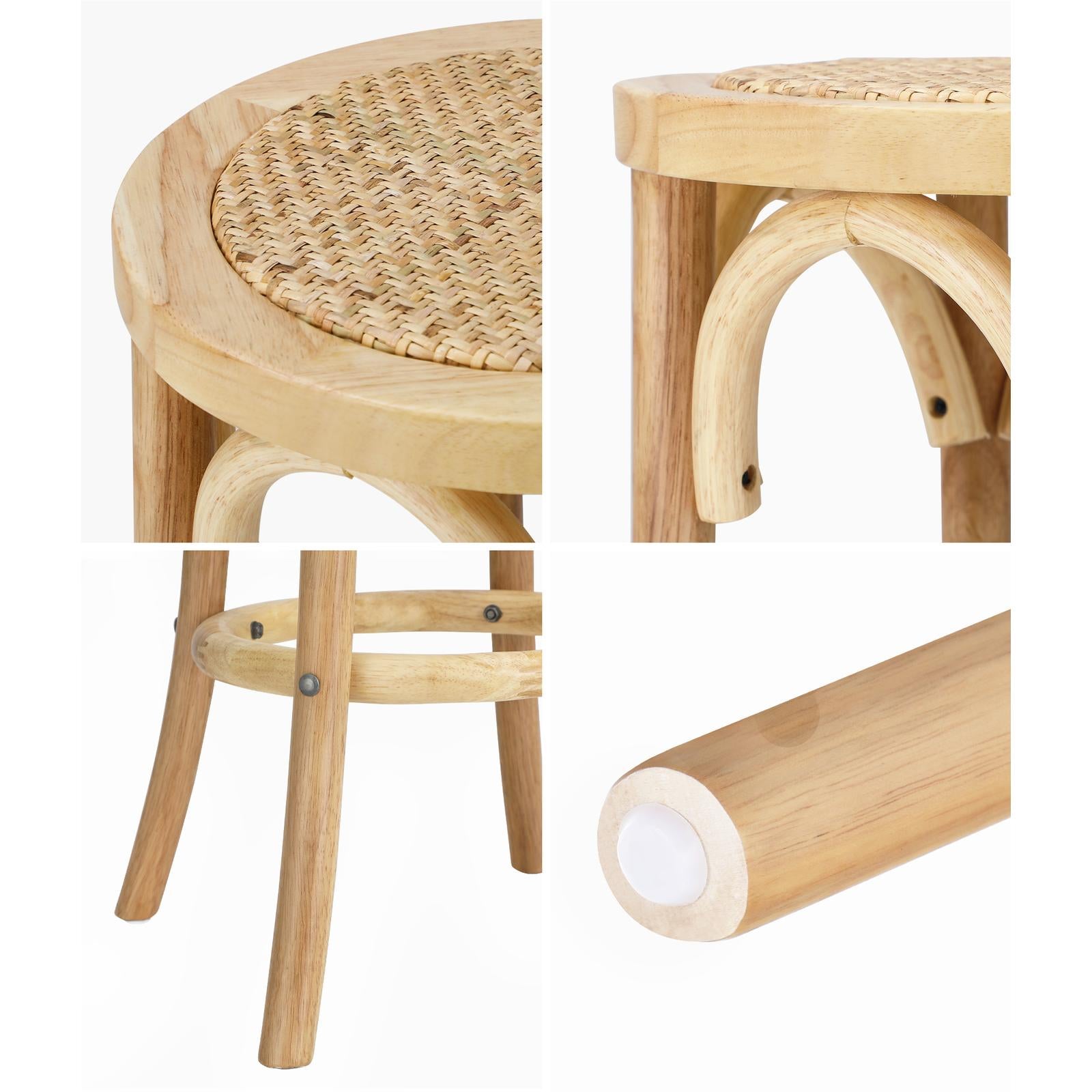 Oikiture 2x Bar Stools Kitchen Vintage Dining Chair Rattan Seat Natural - Sunyee