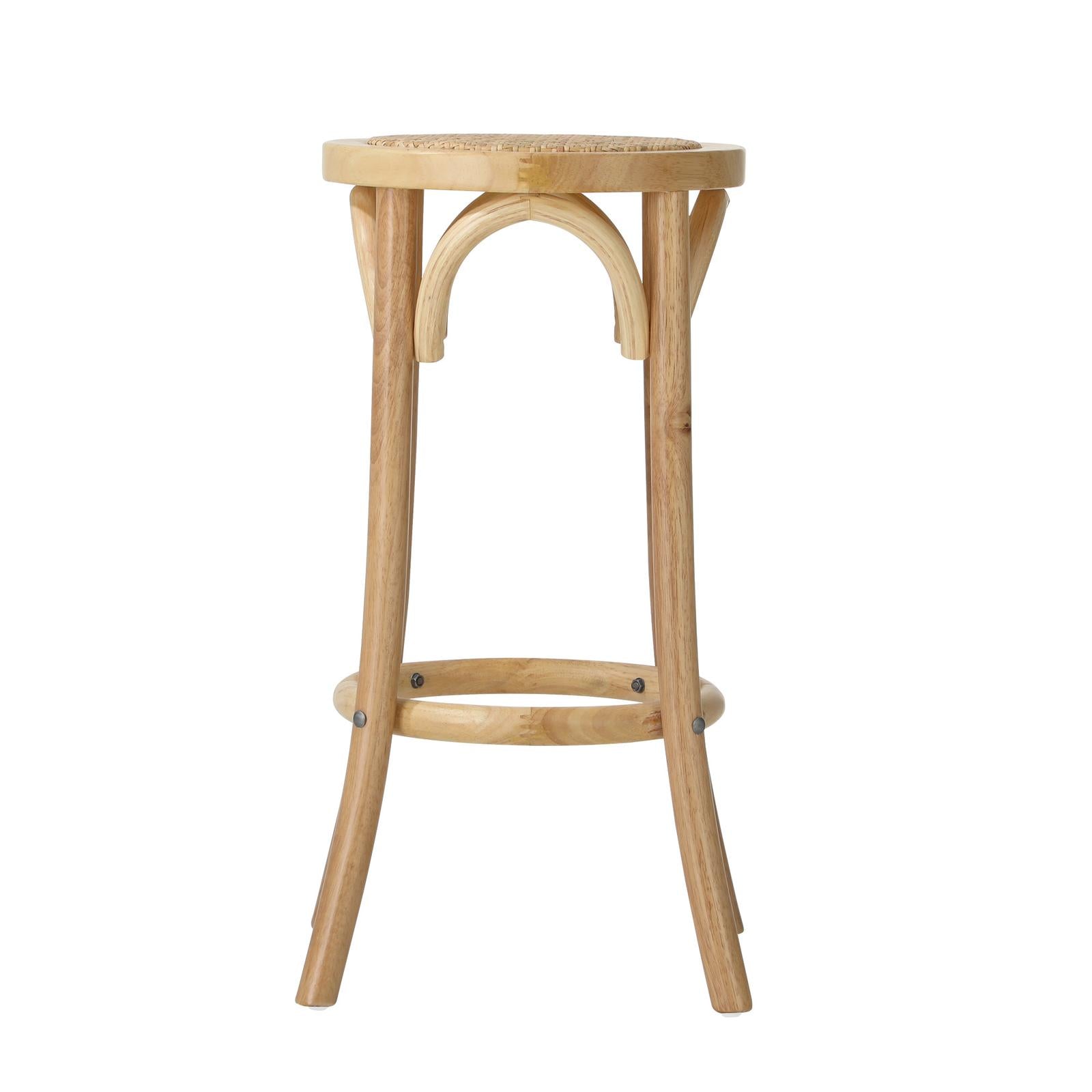 Oikiture 2x Bar Stools Kitchen Vintage Dining Chair Rattan Seat Natural - Sunyee