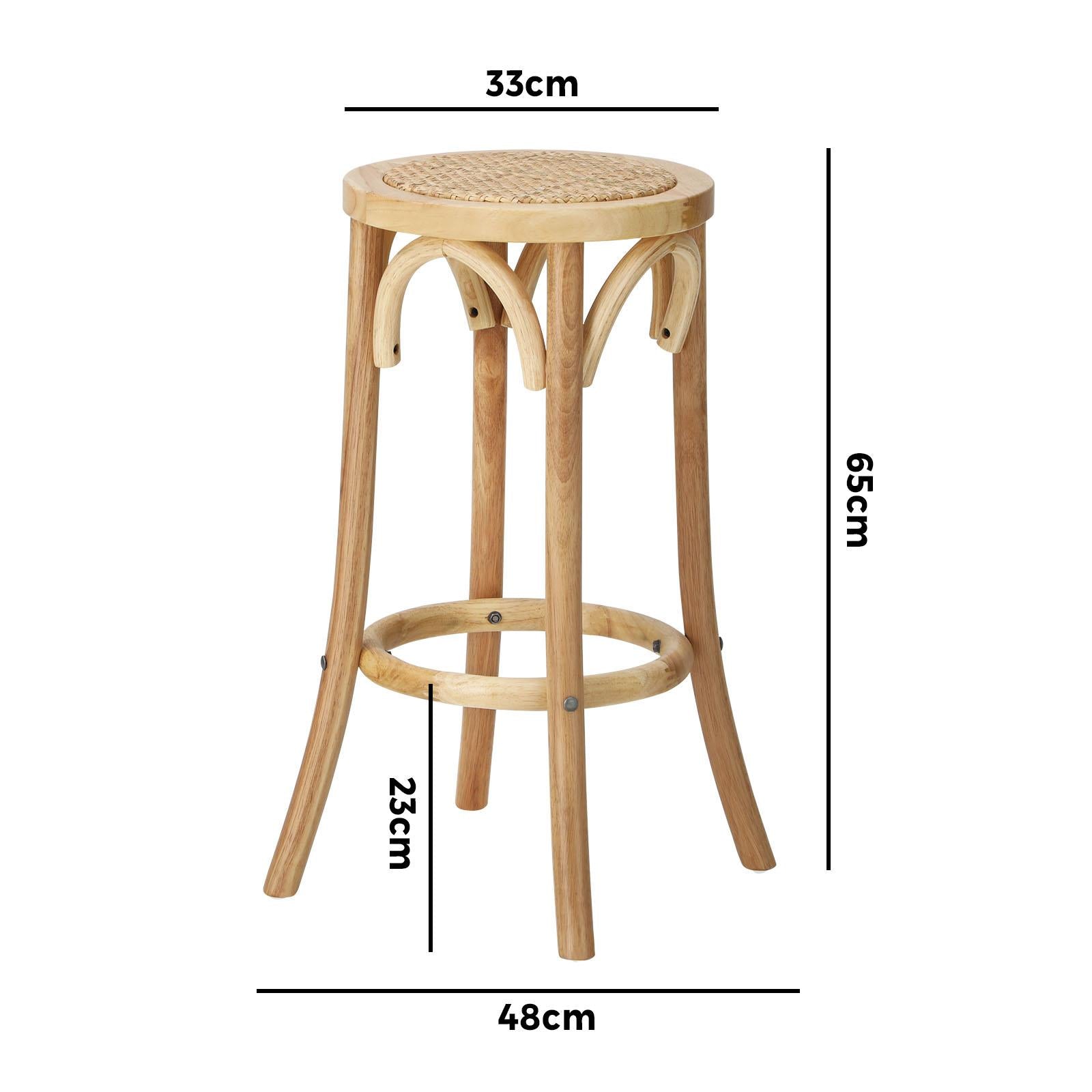 Oikiture 2x Bar Stools Kitchen Vintage Dining Chair Rattan Seat Natural - Sunyee