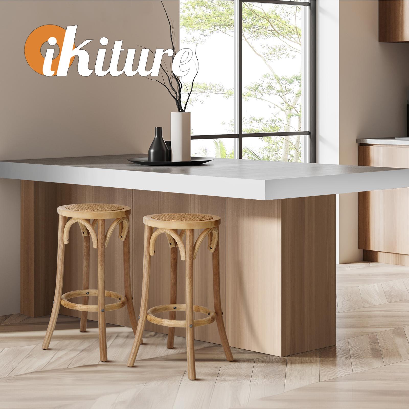 Oikiture 4x Bar Stools Kitchen Vintage Dining Chair Rattan Seat Natural - Sunyee