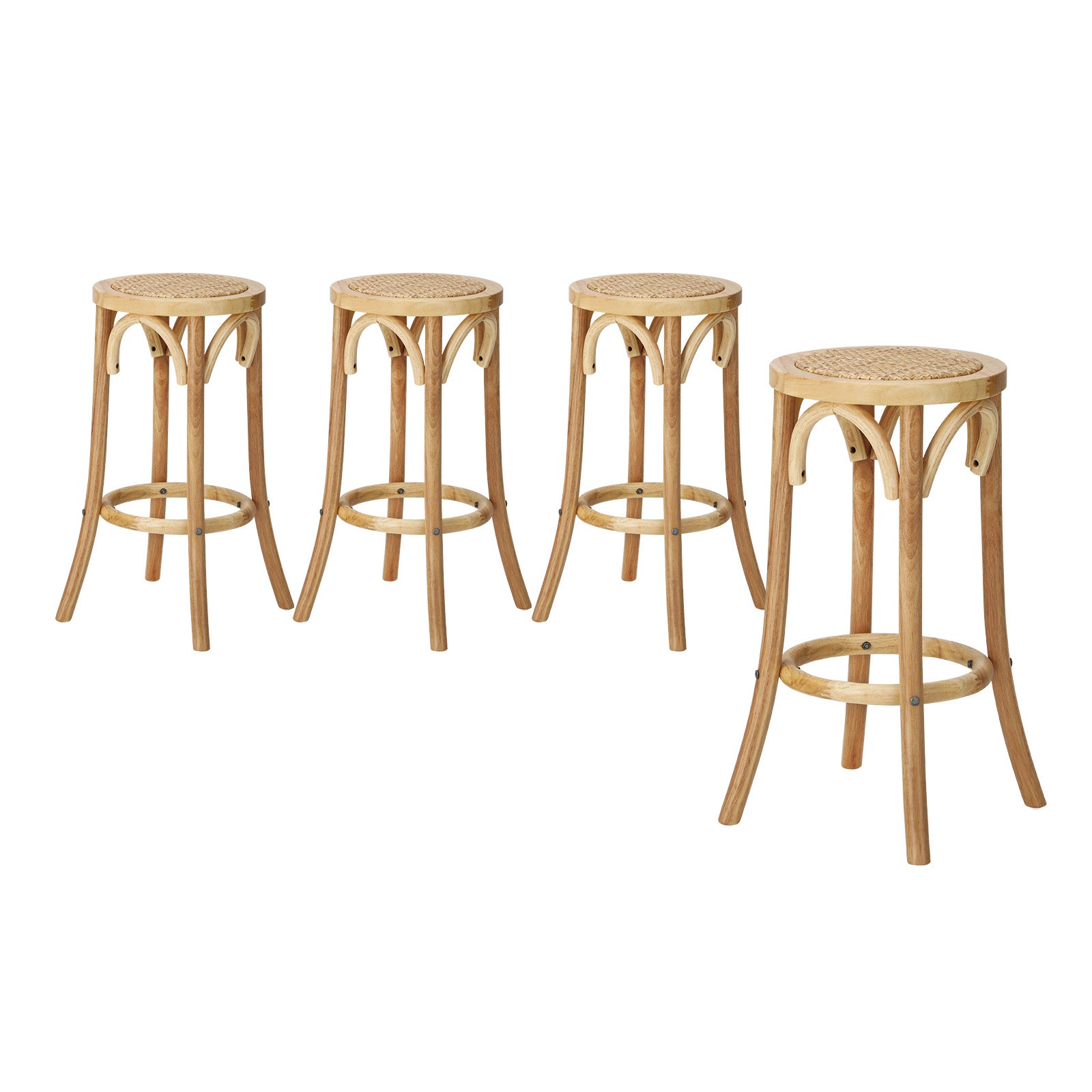 Oikiture 4x Bar Stools Kitchen Vintage Dining Chair Rattan Seat Natural - Sunyee