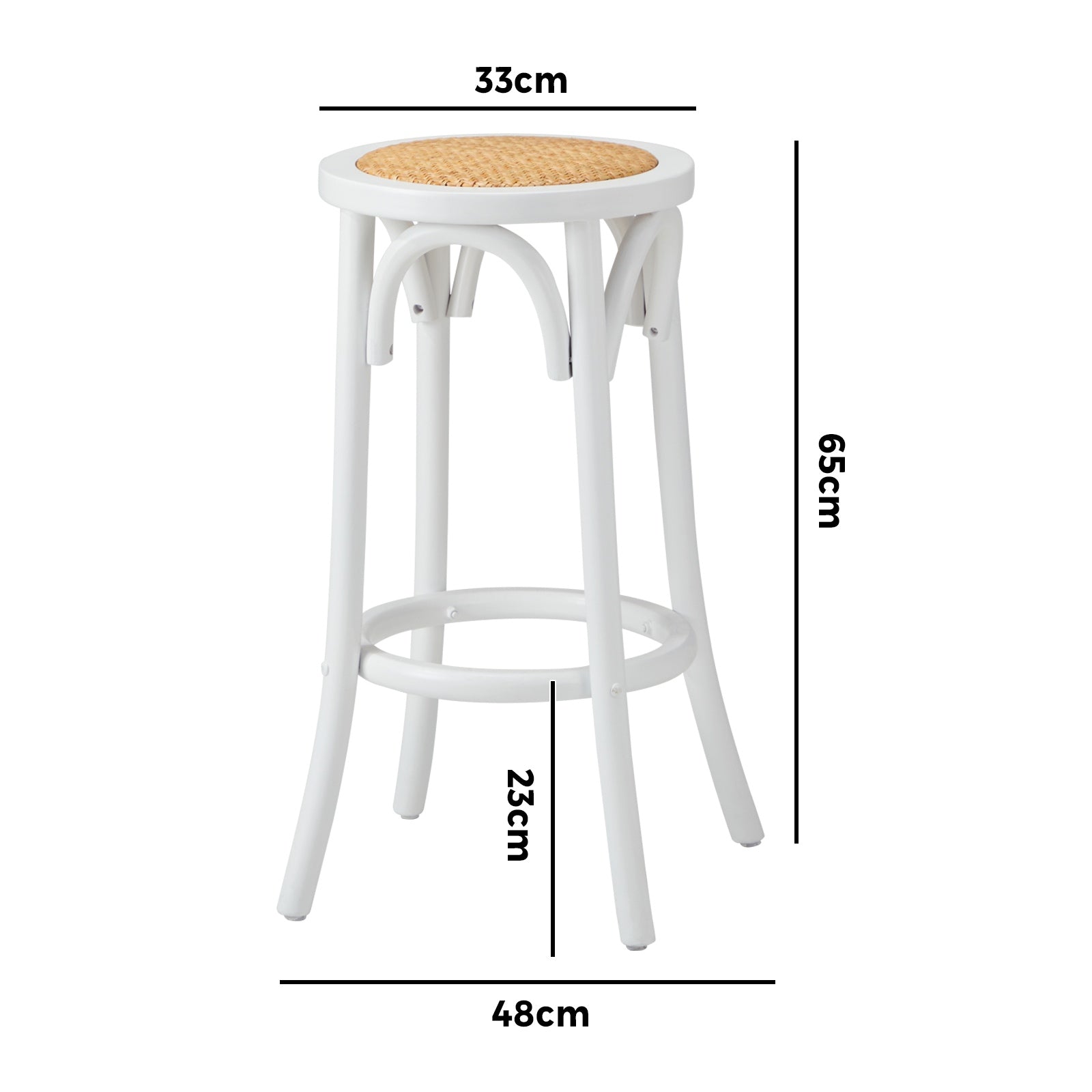 Oikiture 2x Bar Stools Kitchen Vintage Dining Chair Rattan Seat White - Sunyee