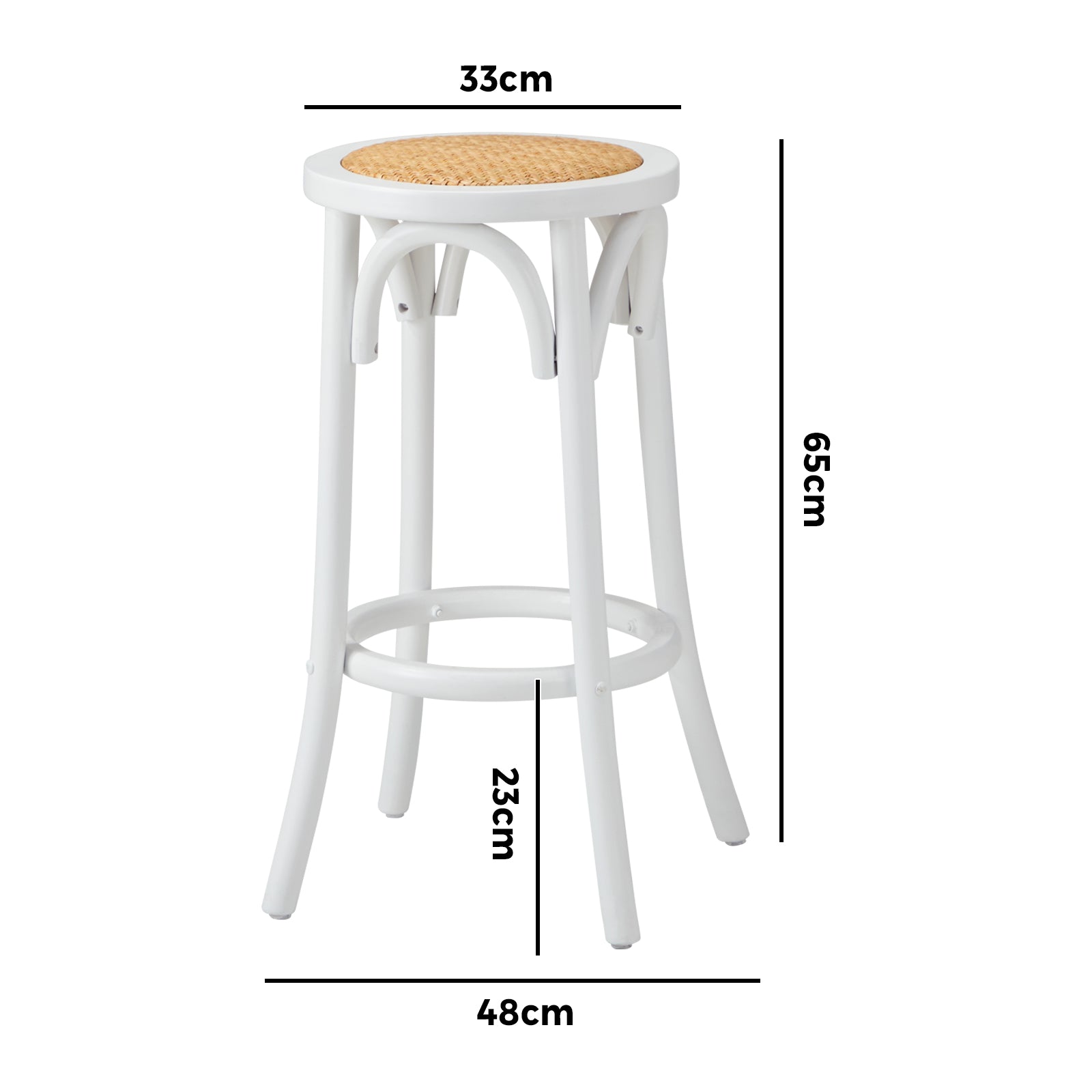 Oikiture Set of 4 Bar Stools Kitchen Vintage Dining Chair Rattan Seat White - Sunyee