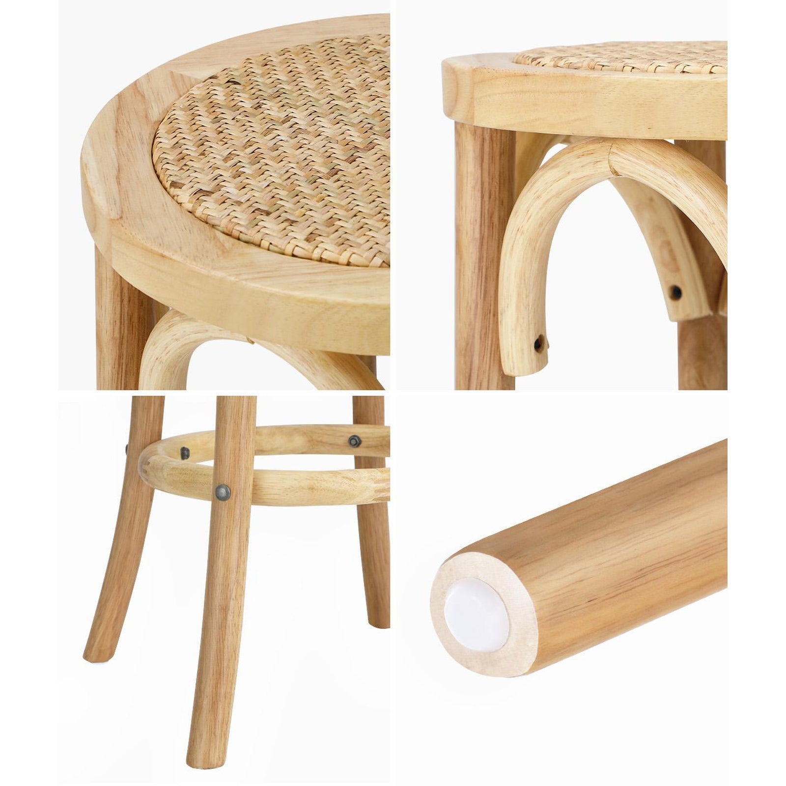 Oikiture 2/4x Bar Stools Kitchen Vintage Dining Chair Rattan Seat - Sunyee