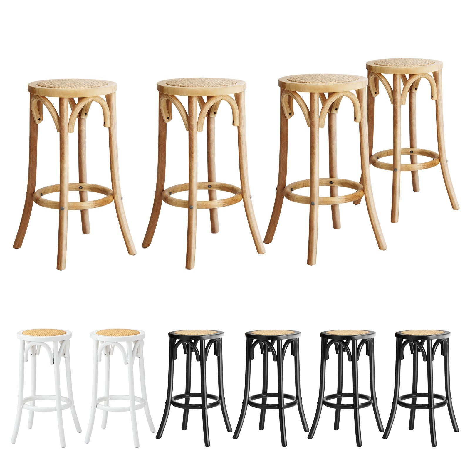 Oikiture 2/4x Bar Stools Kitchen Vintage Dining Chair Rattan Seat - Sunyee