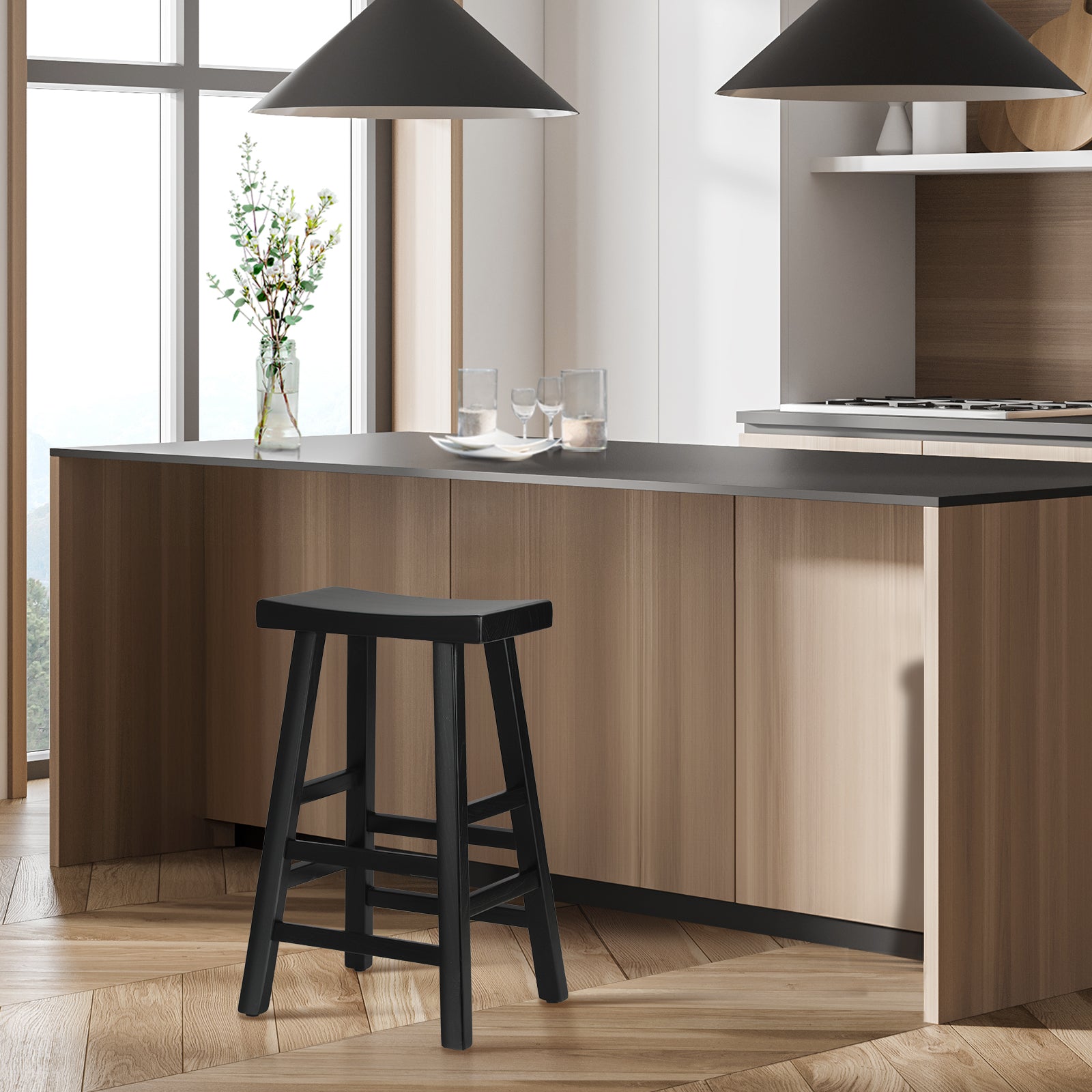 Oikiture Bar Stools Kitchen Stool Wooden Counter Chairs Barstools Black - Sunyee