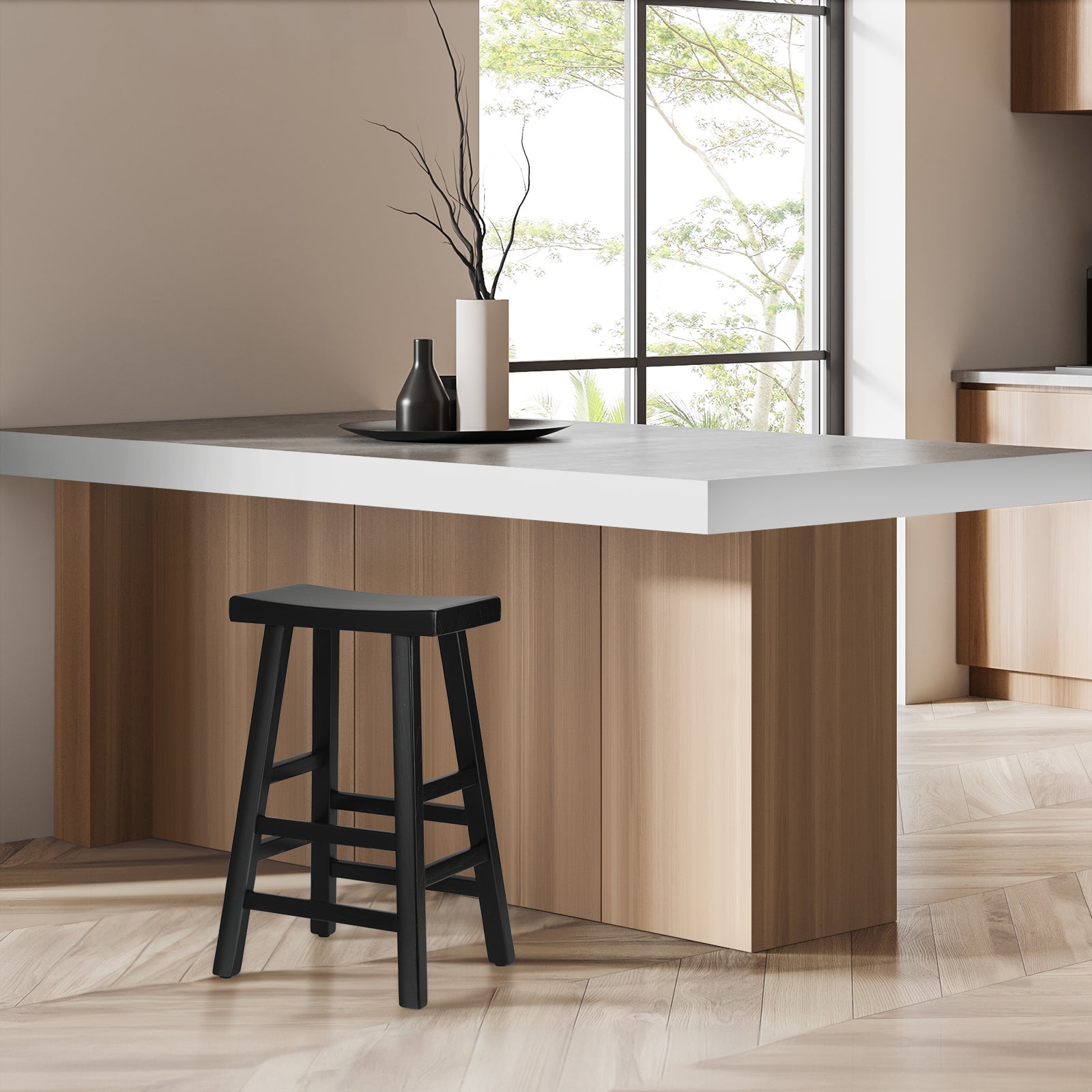 Oikiture Bar Stools Kitchen Stool Wooden Counter Chairs Barstools Black - Sunyee