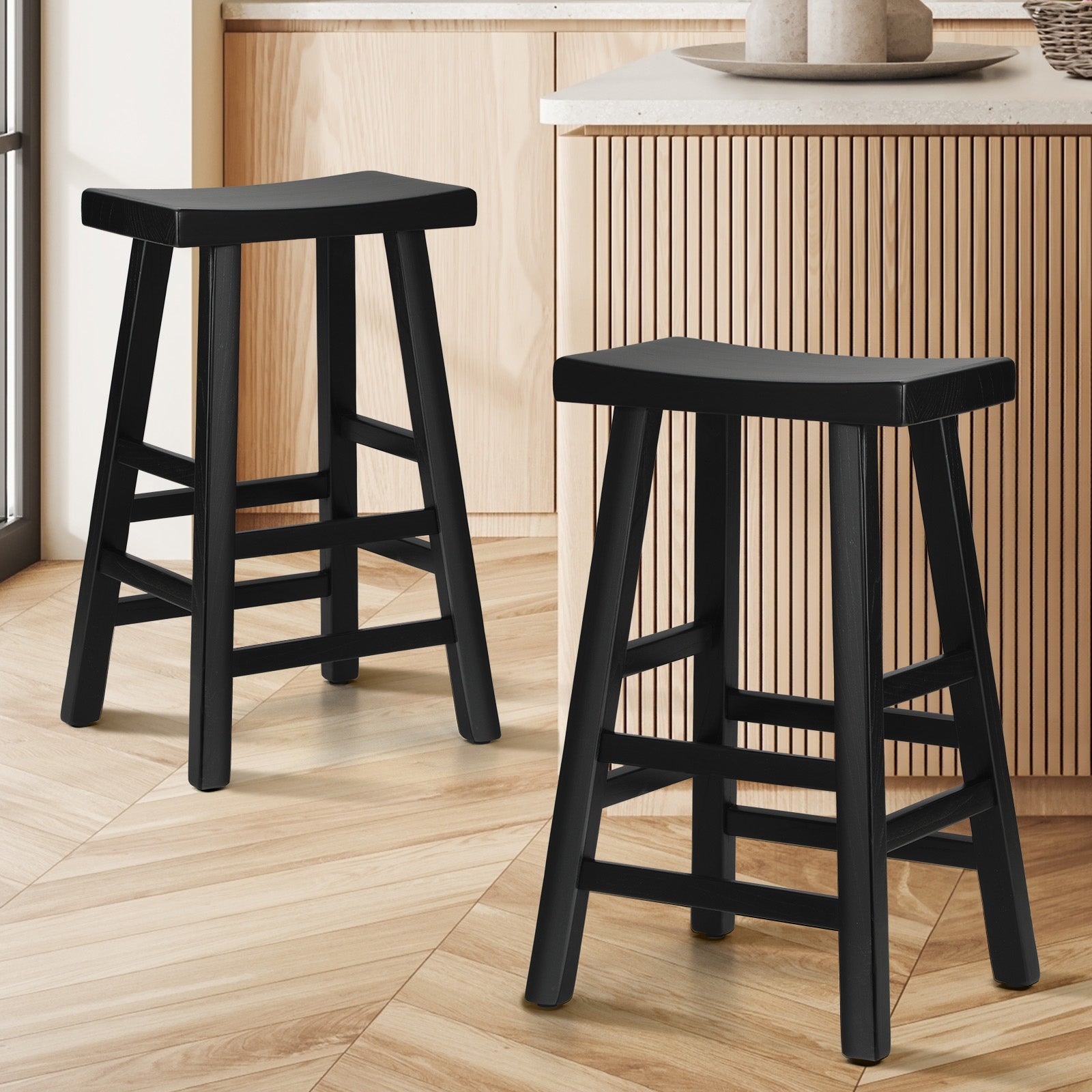 Oikiture 2X Bar Stools Kitchen Stool Wooden Counter Chairs Barstools Black - Sunyee