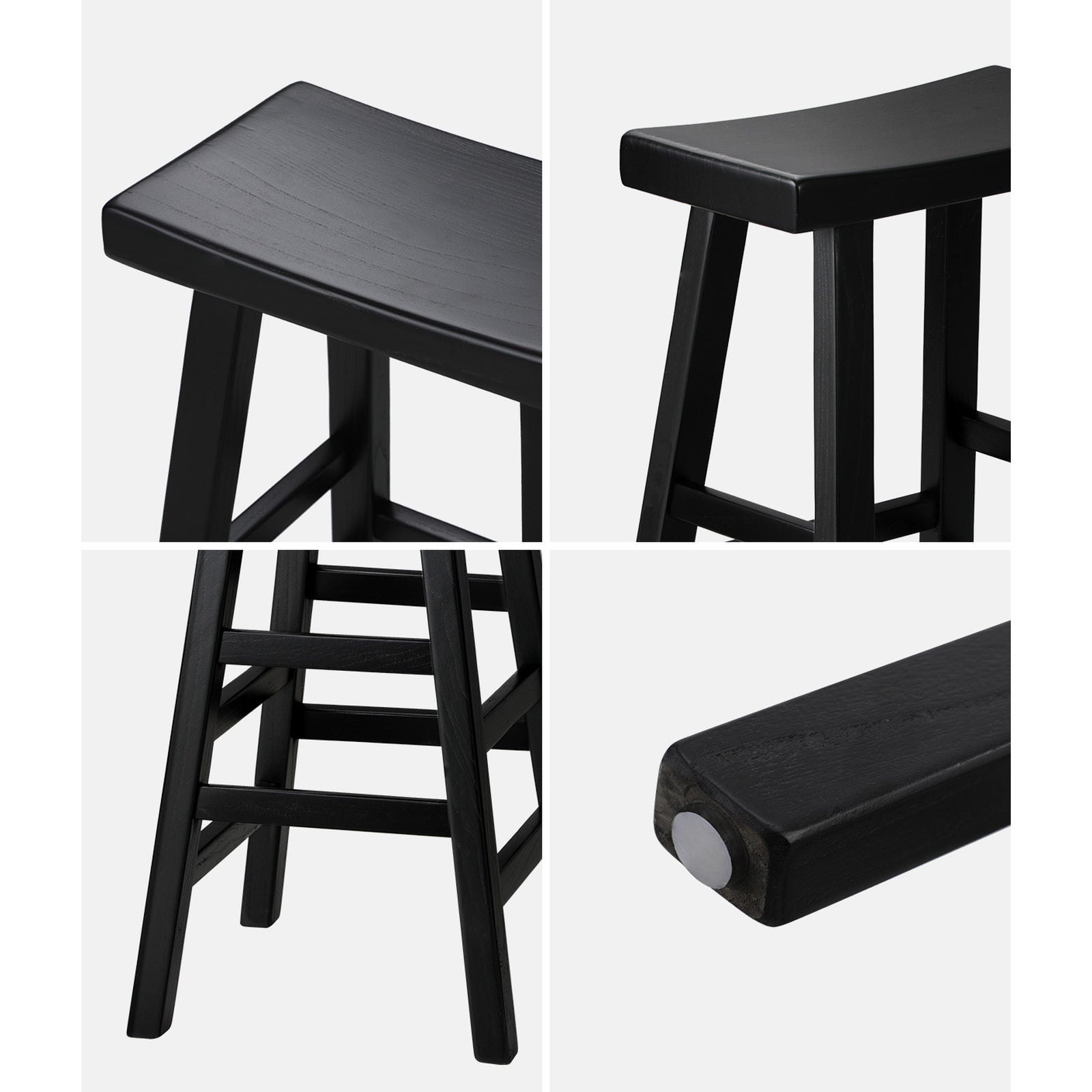Oikiture 2X Bar Stools Kitchen Stool Wooden Counter Chairs Barstools Black - Sunyee