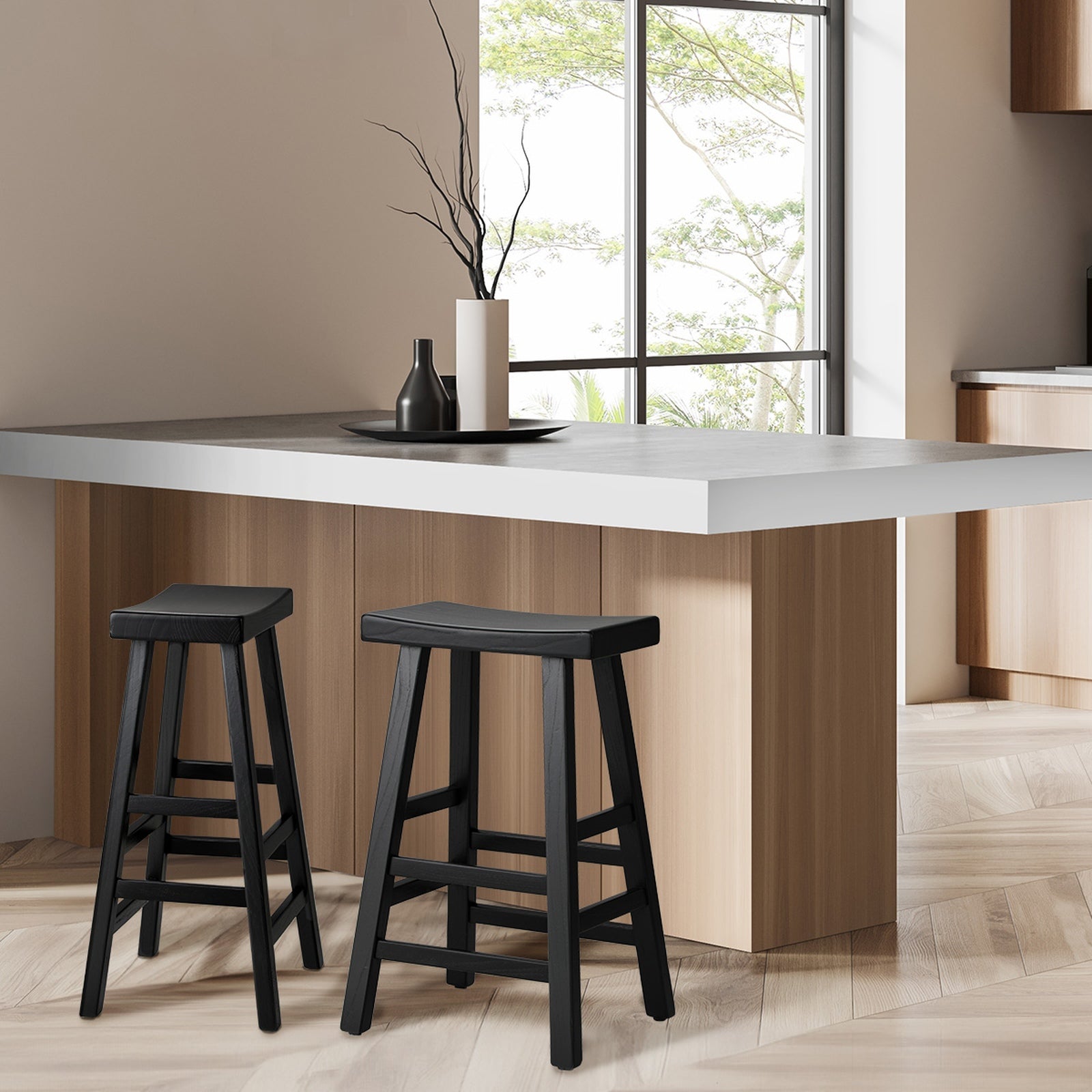 Oikiture 2X Bar Stools Kitchen Stool Wooden Counter Chairs Barstools Black - Sunyee