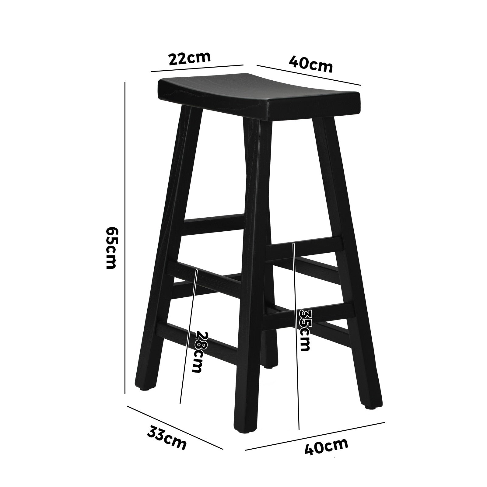 Oikiture 2X Bar Stools Kitchen Stool Wooden Counter Chairs Barstools Black - Sunyee