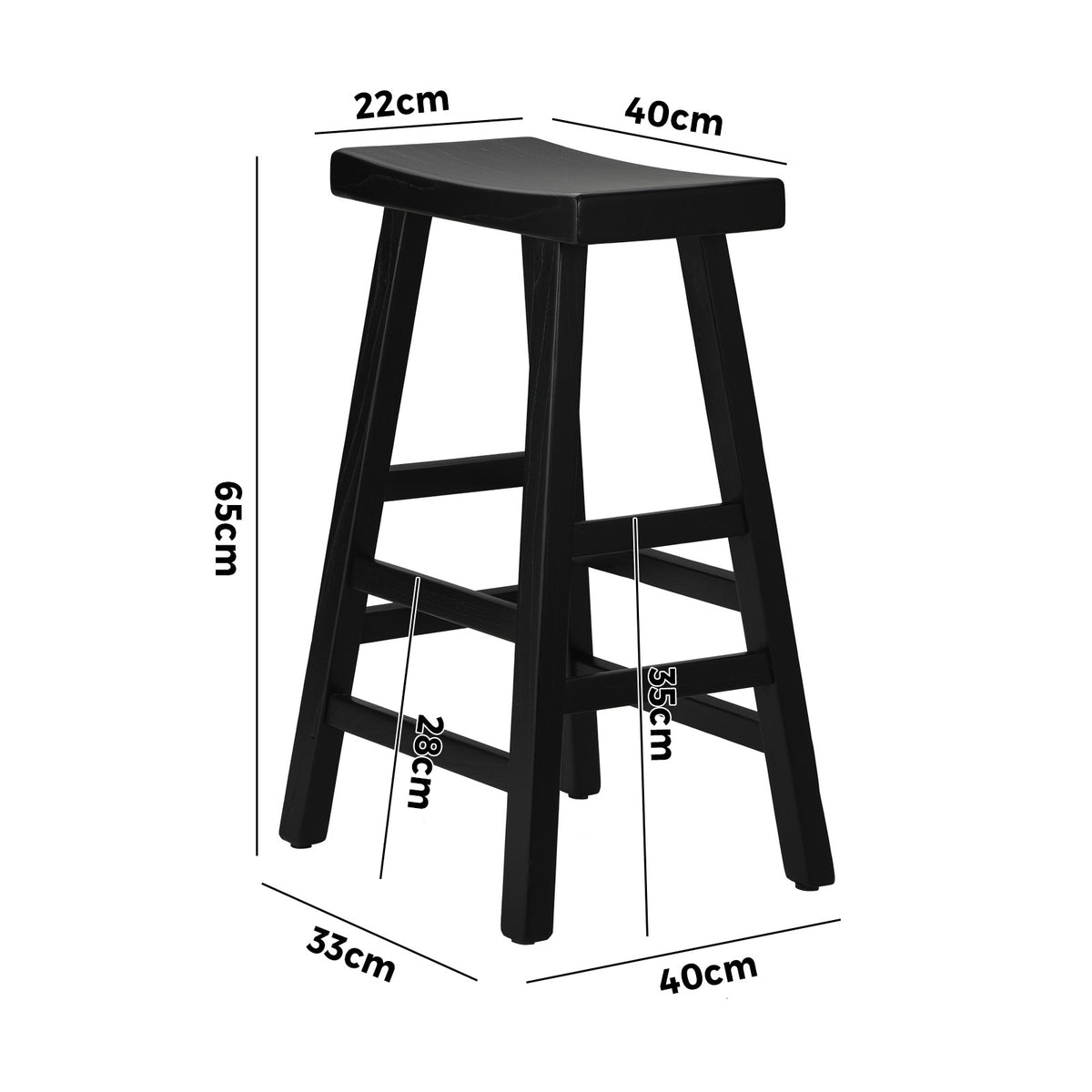 Oikiture 4X Bar Stools Kitchen Stool Wooden Counter Chairs Barstools Black - Sunyee