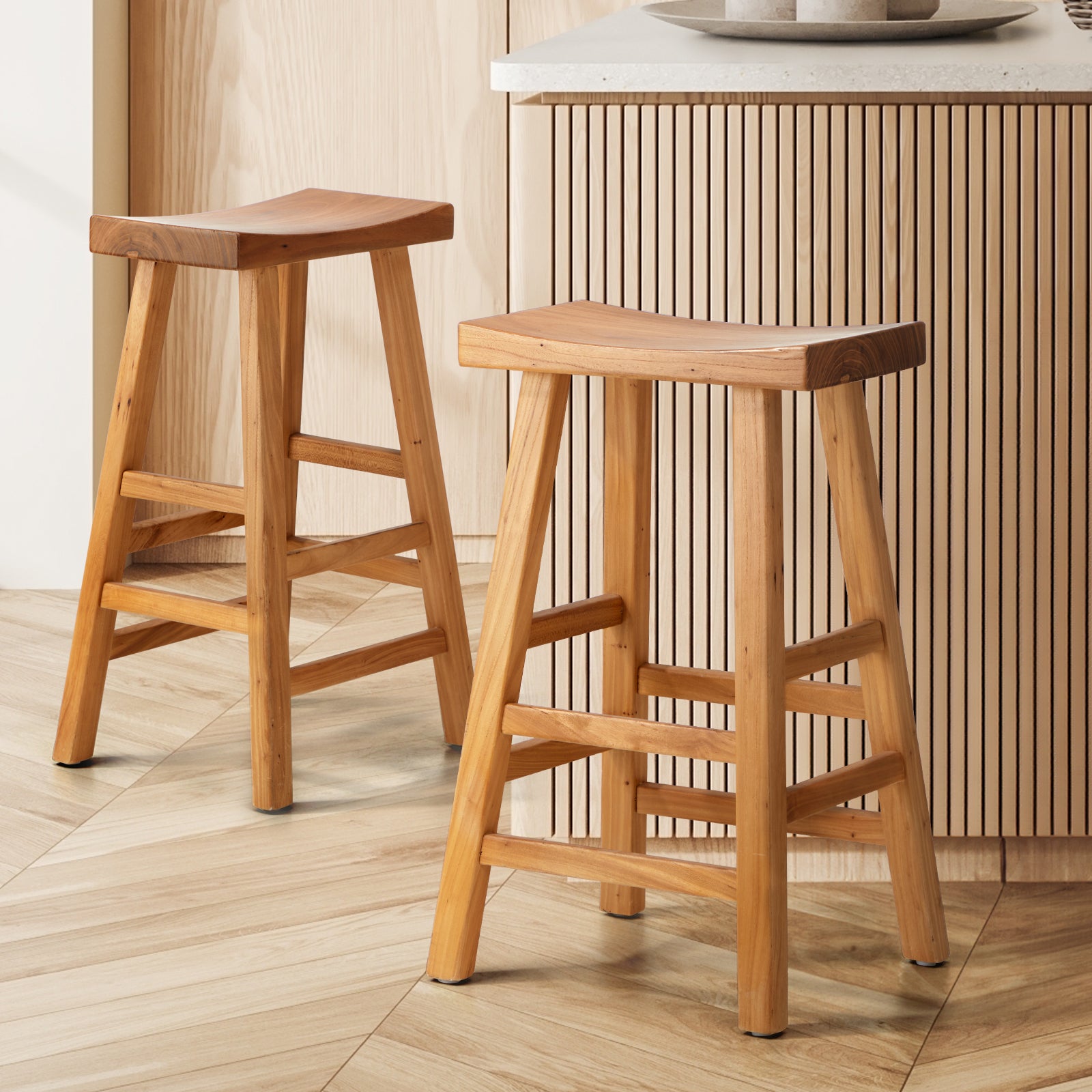 Oikiture 2x Bar Stools Kitchen Stool Wooden Counter Chairs Barstools Natural - Sunyee
