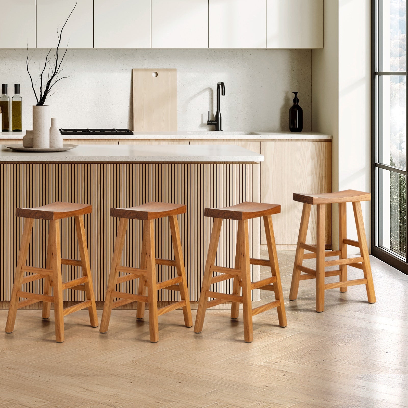 Oikiture Bar Stools Kitchen Stool Wooden Counter Chairs Barstools X2 X4 - Sunyee