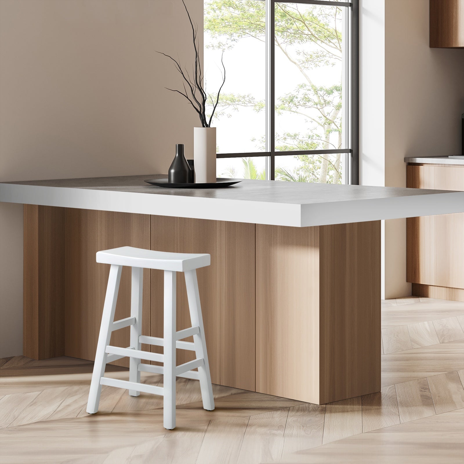 Oikiture Bar Stools Kitchen Stool Wooden Counter Chairs White - Sunyee