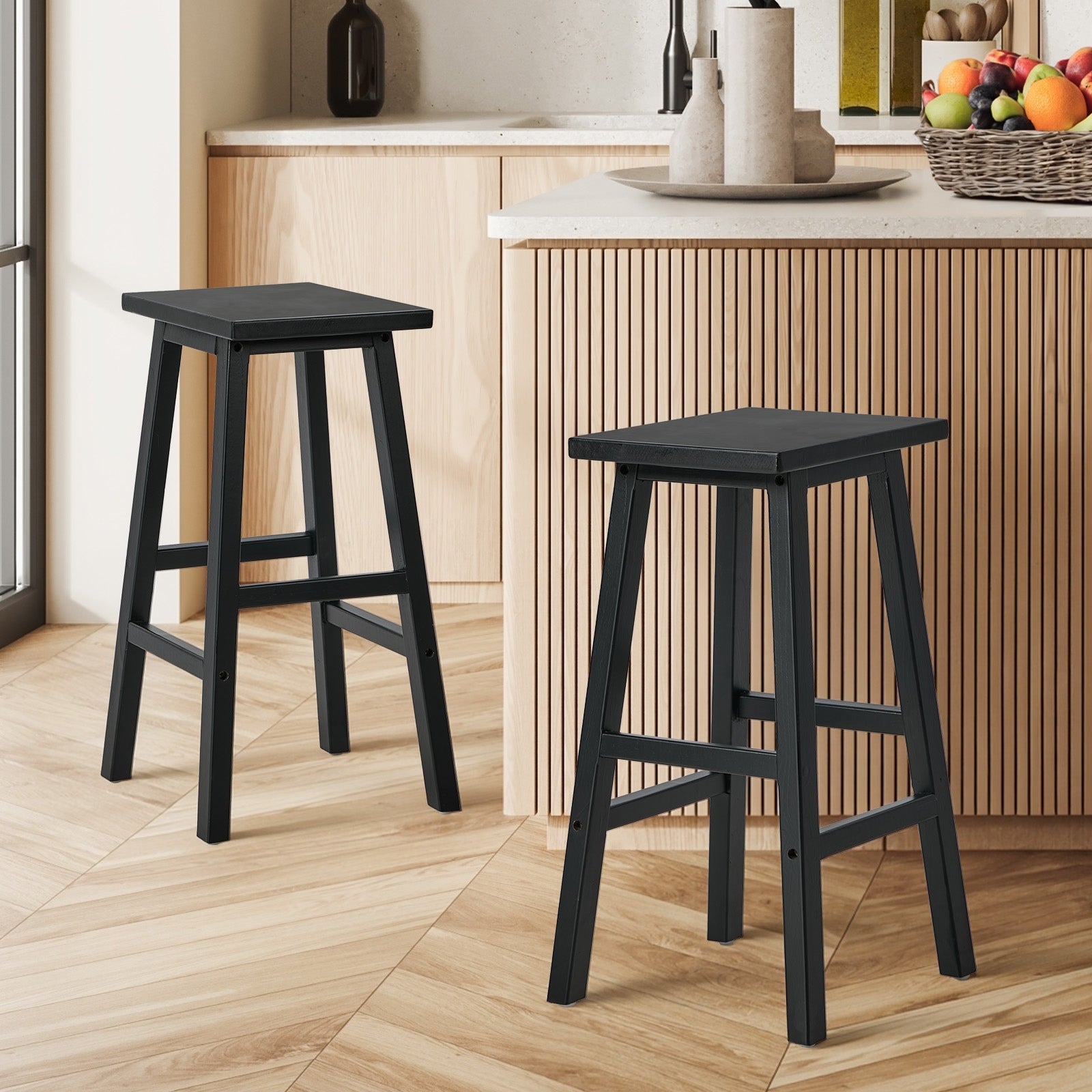 Oikiture 2x Bar Stool Kitchen Counter Dining Chair Split-Level Footrest Black