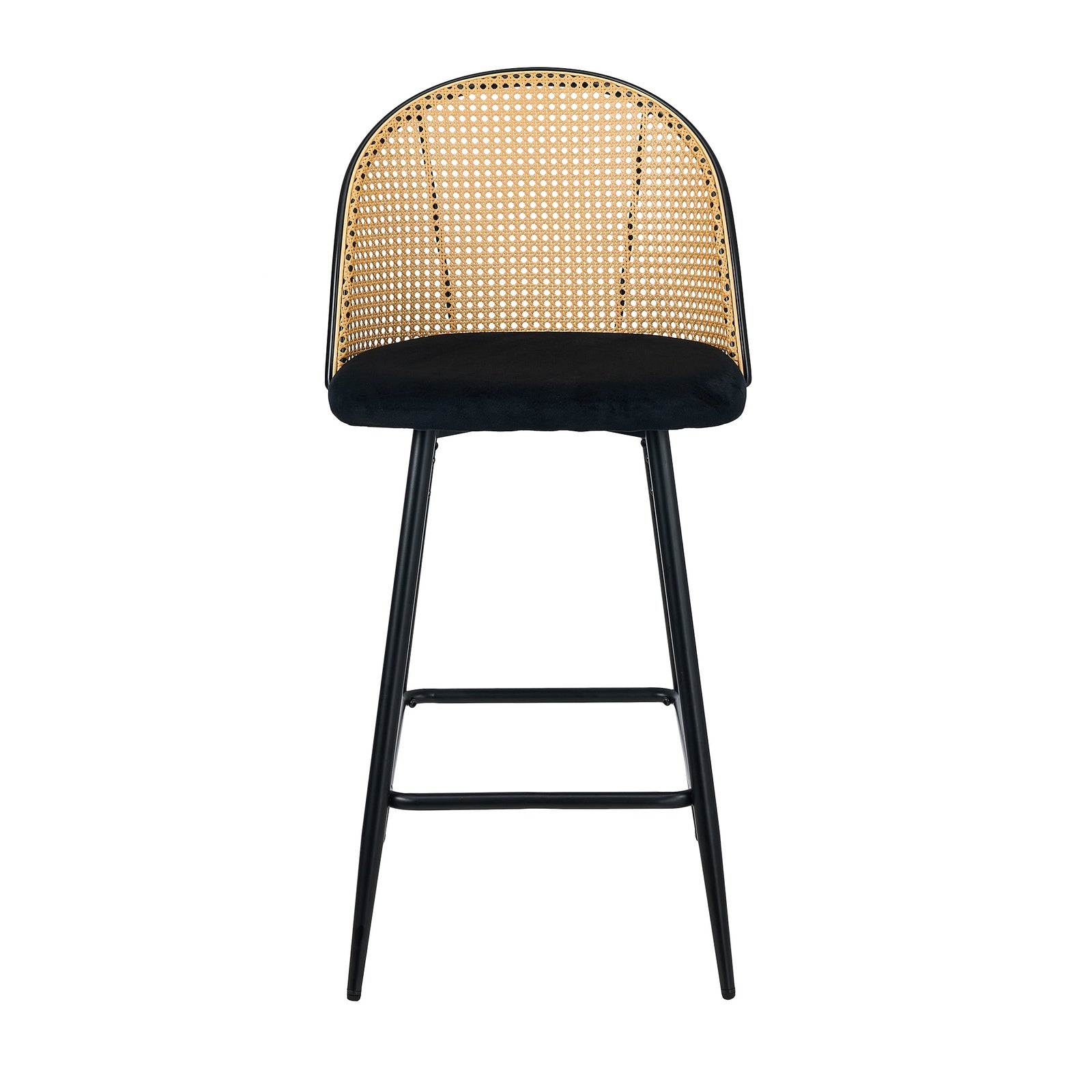 Oikiture Bar Stools Kitchen Counter Stool Rattan Dining Chair Velvet Black x4 - Sunyee