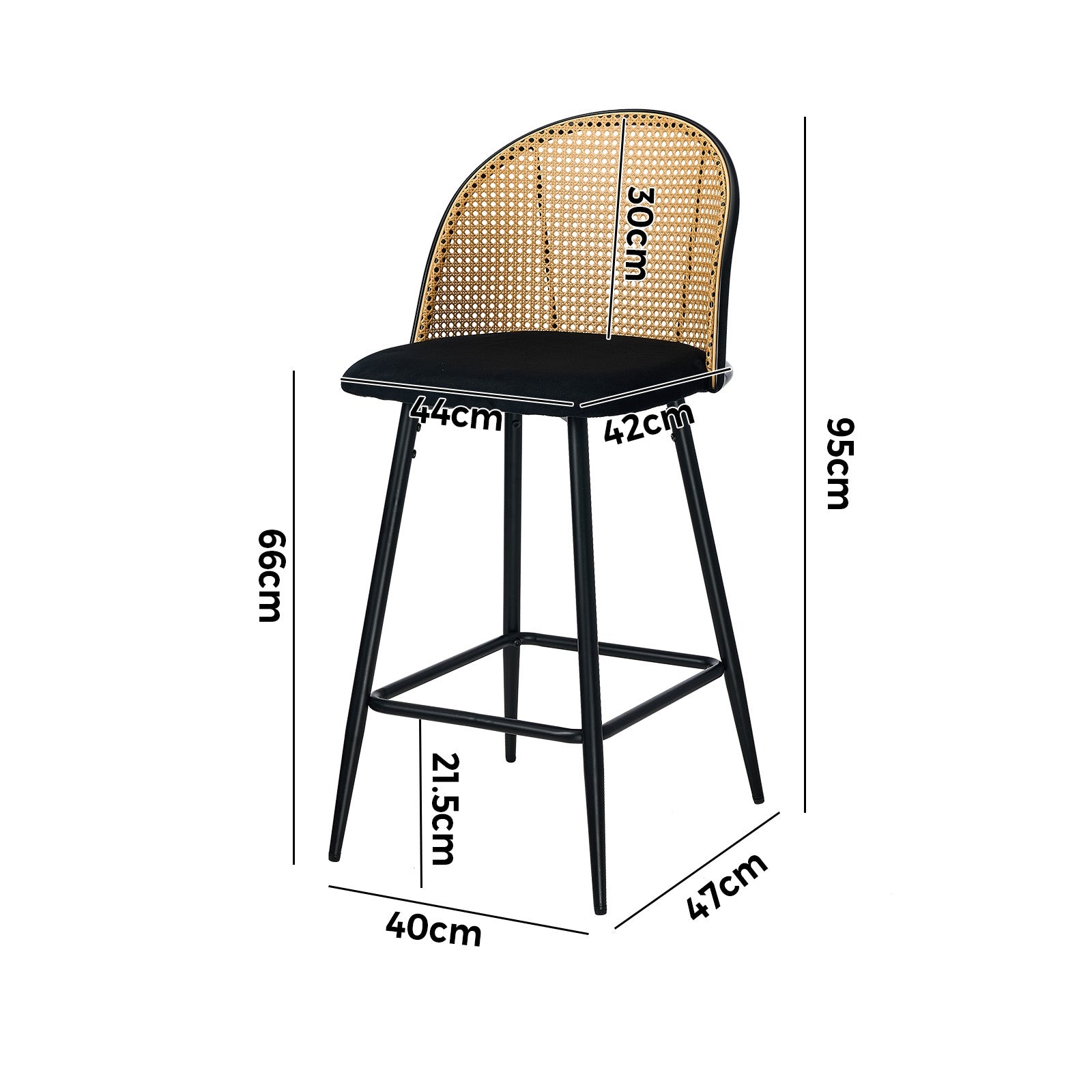 Oikiture Bar Stools Kitchen Counter Stool Rattan Dining Chair Velvet Black x4 - Sunyee