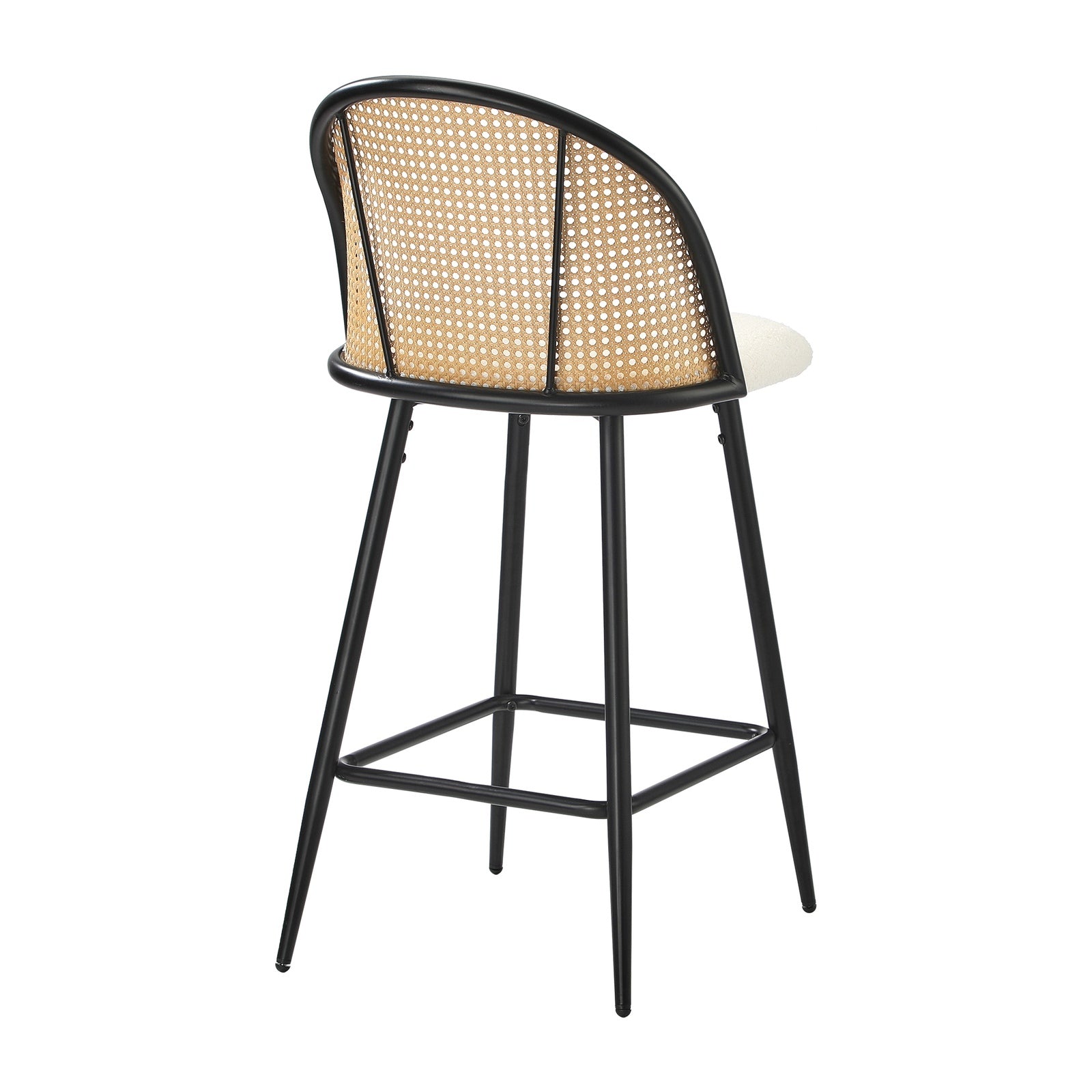 Oikiture Bar Stools Kitchen Counter Stool Rattan Dining Chair Boucle Fabric x4 - Sunyee
