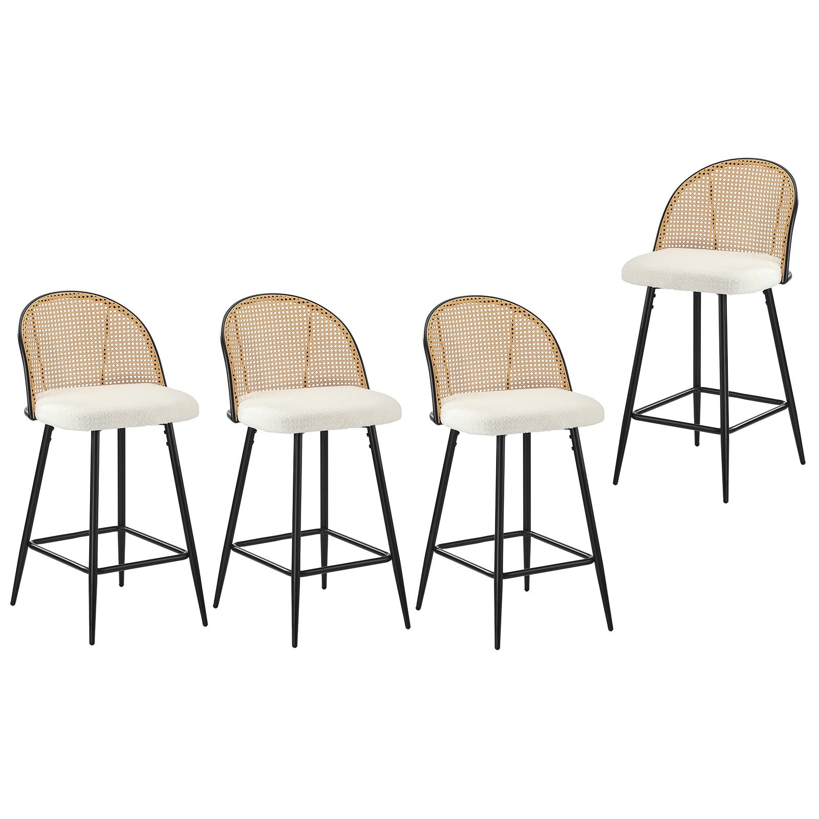 Oikiture Bar Stools Kitchen Counter Stool Rattan Dining Chair Boucle Fabric x4 - Sunyee