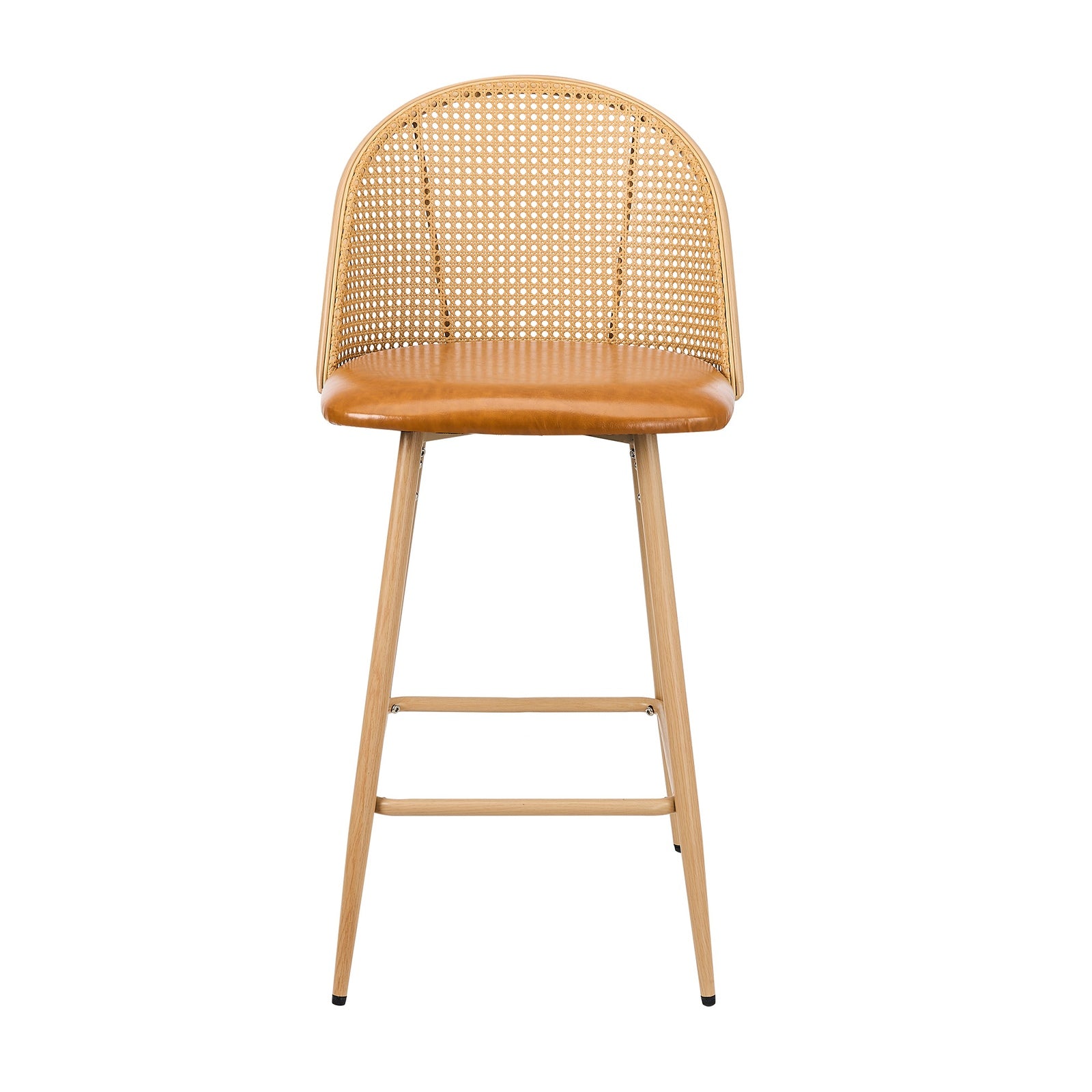 Oikiture Bar Stools Kitchen Counter Stool Rattan Dining Chair PU Brown x2 - Sunyee