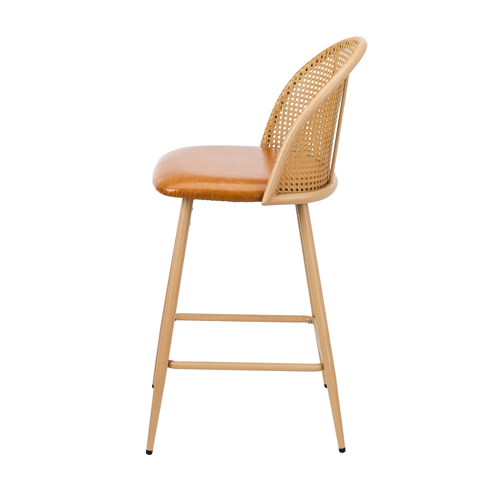Oikiture Bar Stools Kitchen Counter Stool Rattan Dining Chair PU Brown x2 - Sunyee