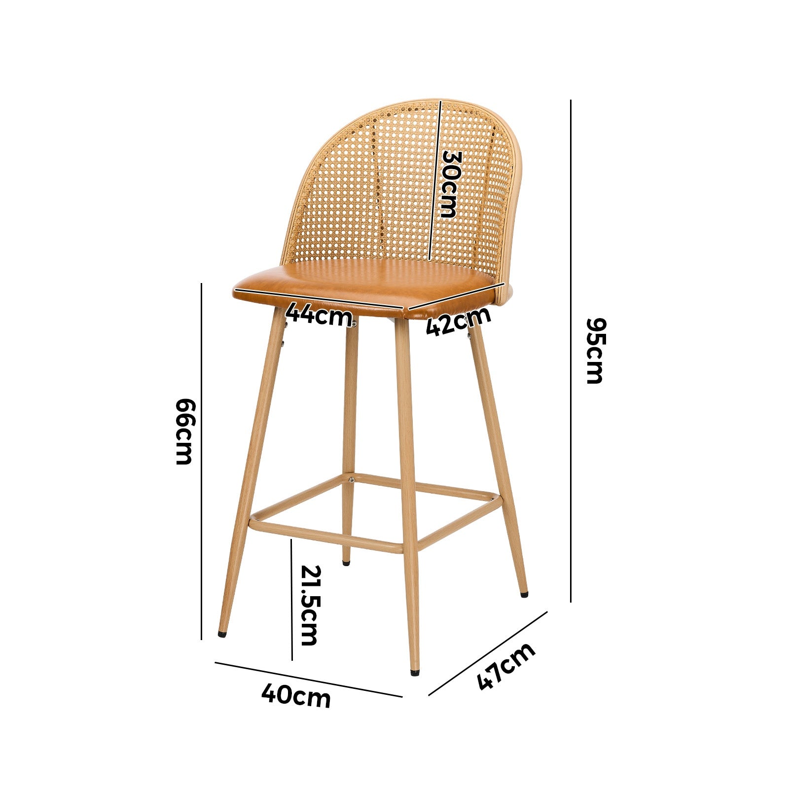 Oikiture Bar Stools Kitchen Counter Stool Rattan Dining Chair PU Brown x2 - Sunyee