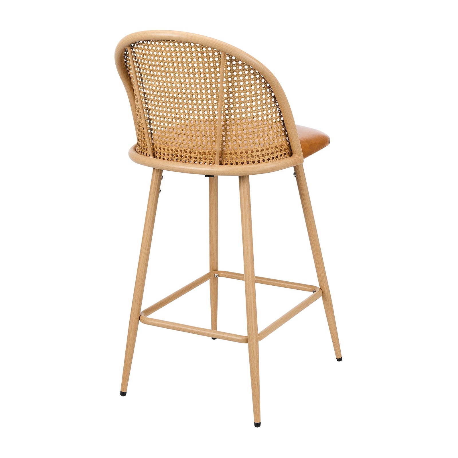 Oikiture Bar Stools Kitchen Counter Stool Rattan Dining Chair PU Brown x4 - Sunyee