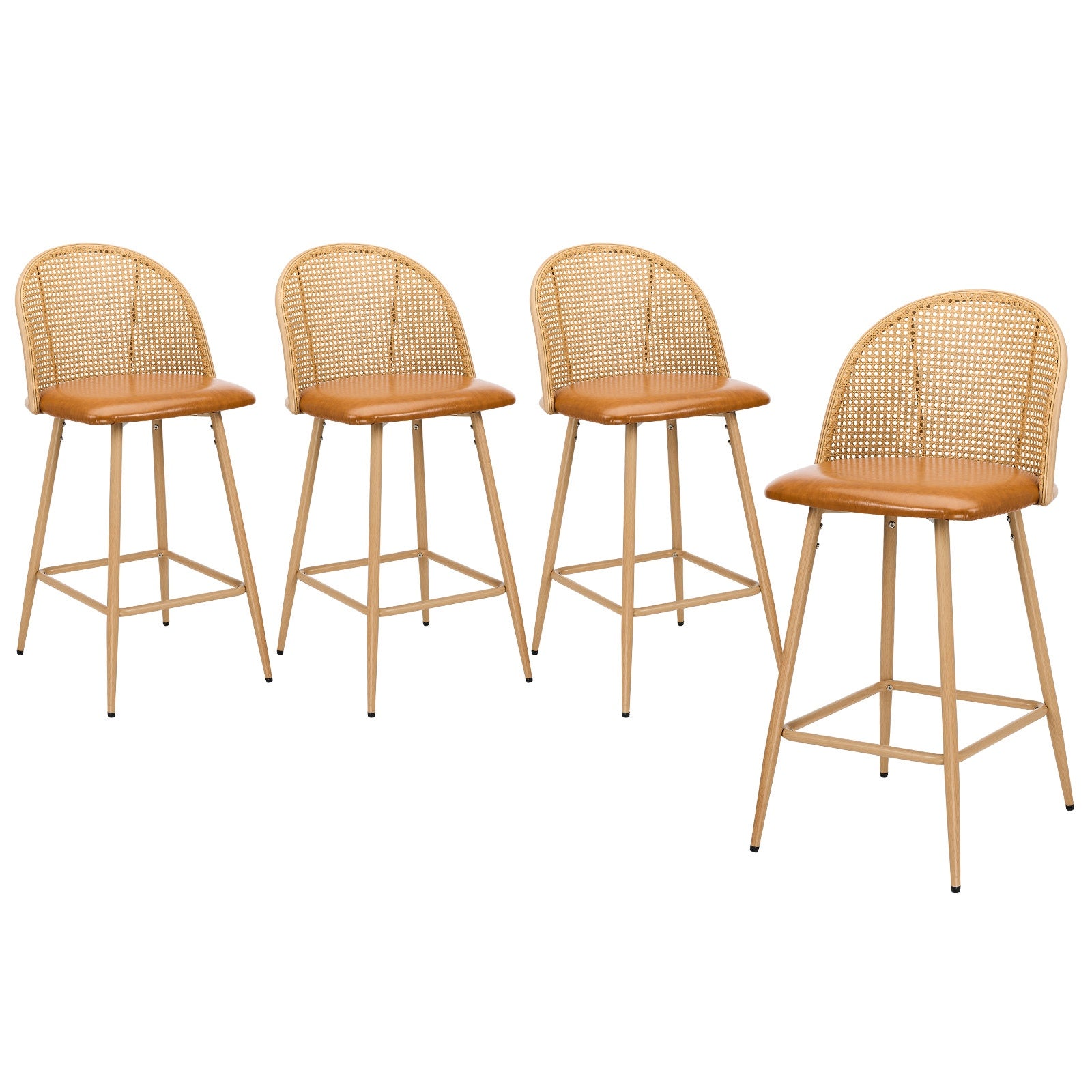 Oikiture Bar Stools Kitchen Counter Stool Rattan Dining Chair PU Brown x4 - Sunyee