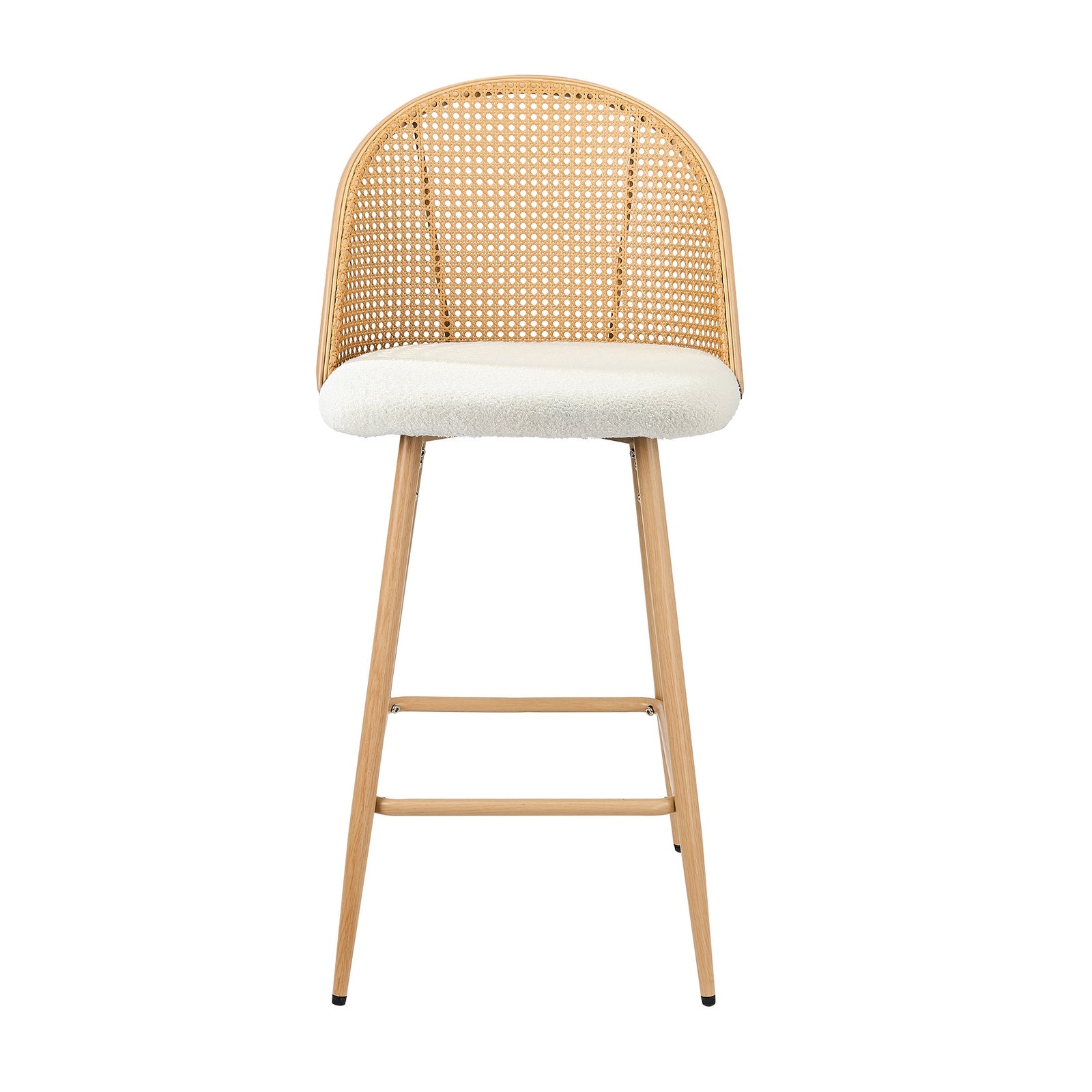 Oikiture Bar Stools Kitchen Counter Stool Rattan Dining Chair Boucle White x2 - Sunyee