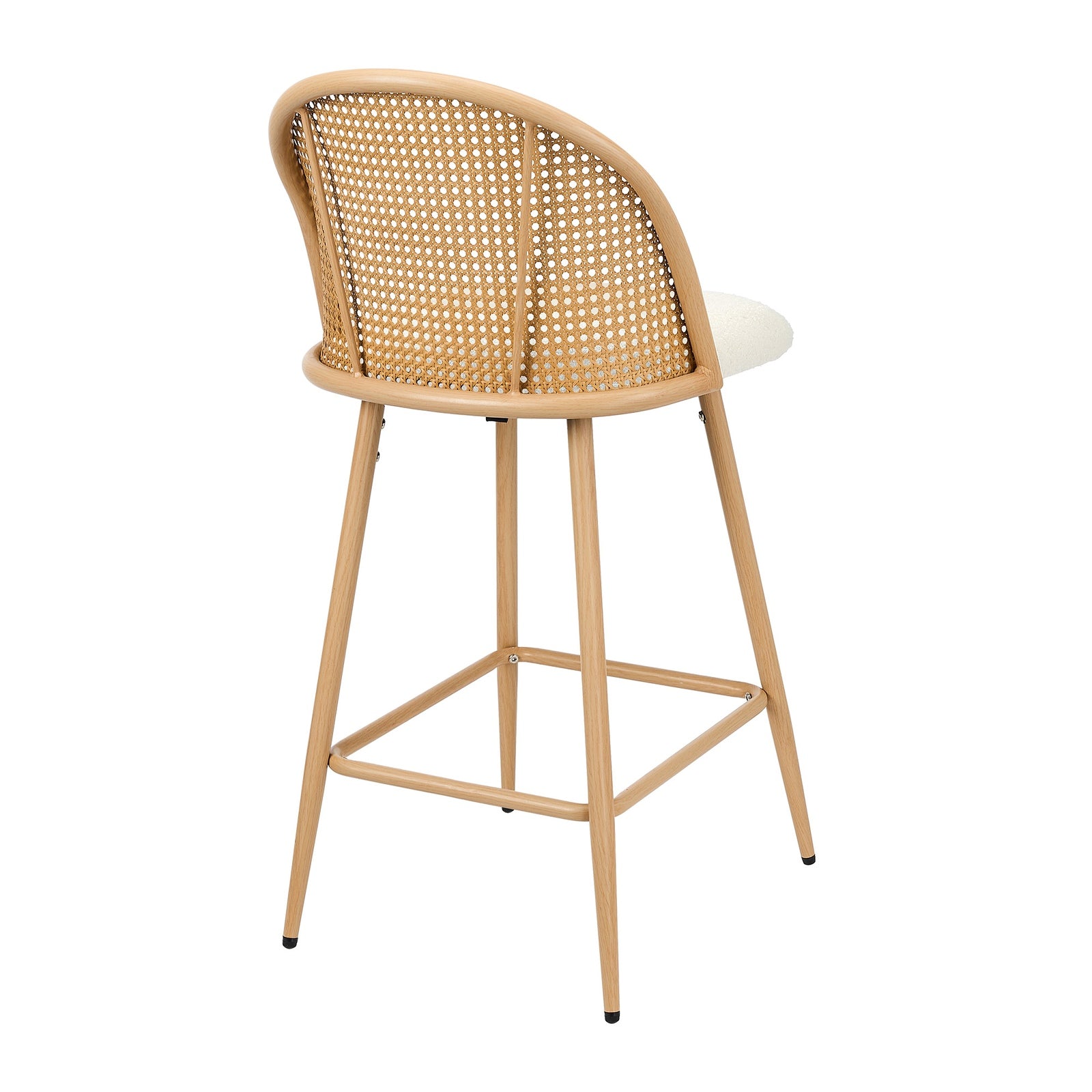 Oikiture Bar Stools Kitchen Counter Stool Rattan Dining Chair Boucle White x2 - Sunyee