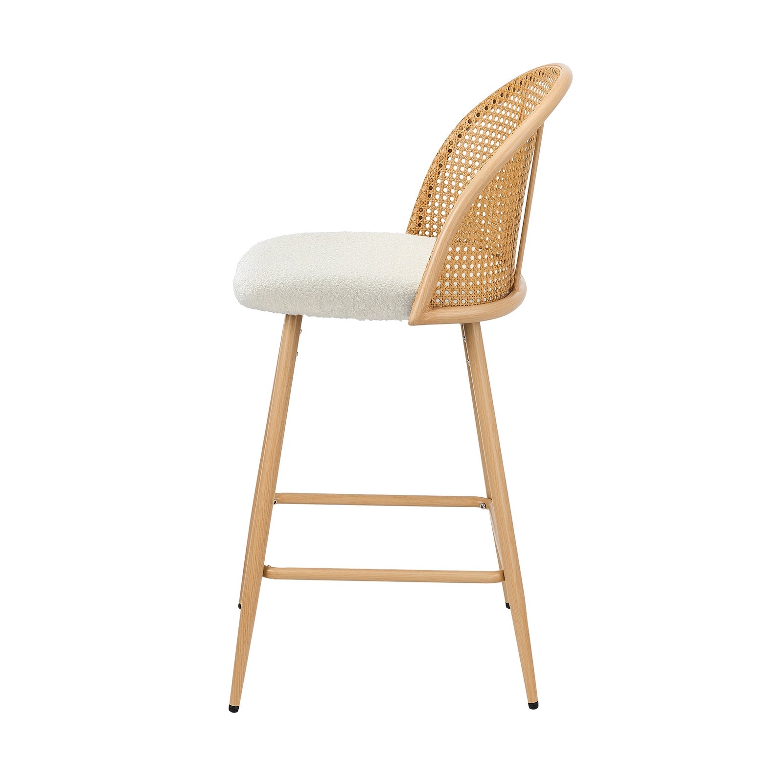 Oikiture Bar Stools Kitchen Counter Stool Rattan Dining Chair Boucle White x2 - Sunyee