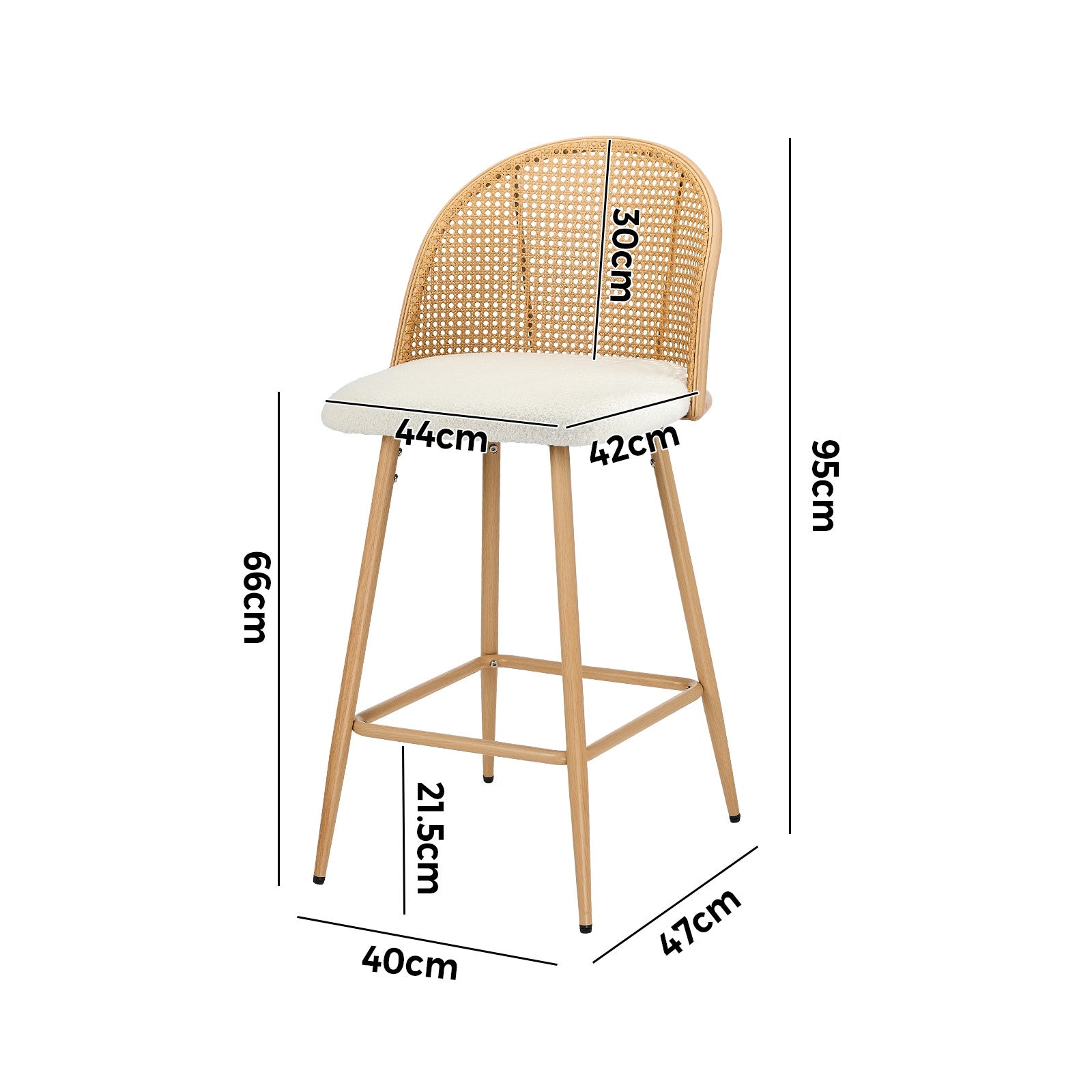 Oikiture Bar Stools Kitchen Counter Stool Rattan Dining Chair Boucle White x2 - Sunyee
