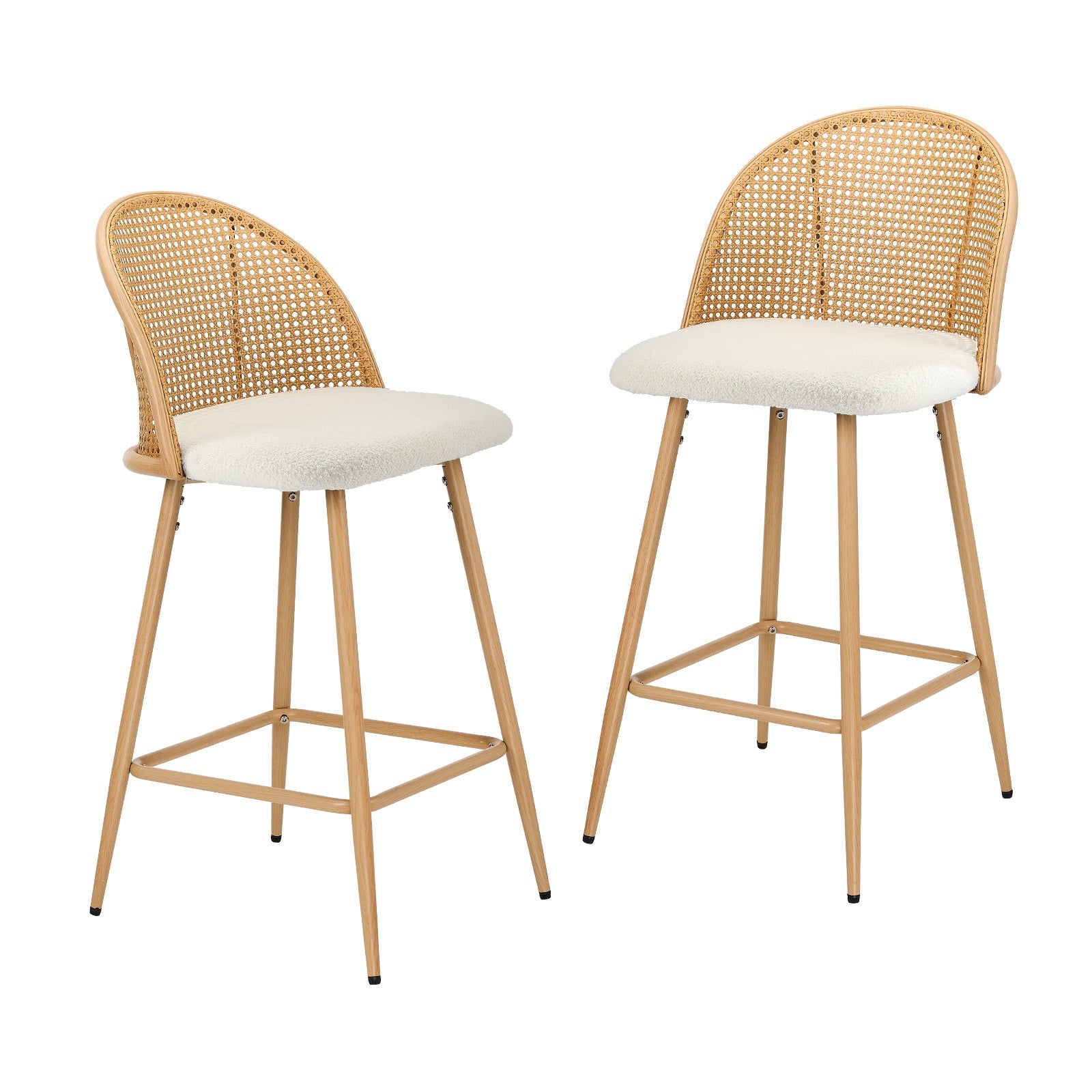 Oikiture Bar Stools Kitchen Counter Stool Rattan Dining Chair Boucle White x2 - Sunyee