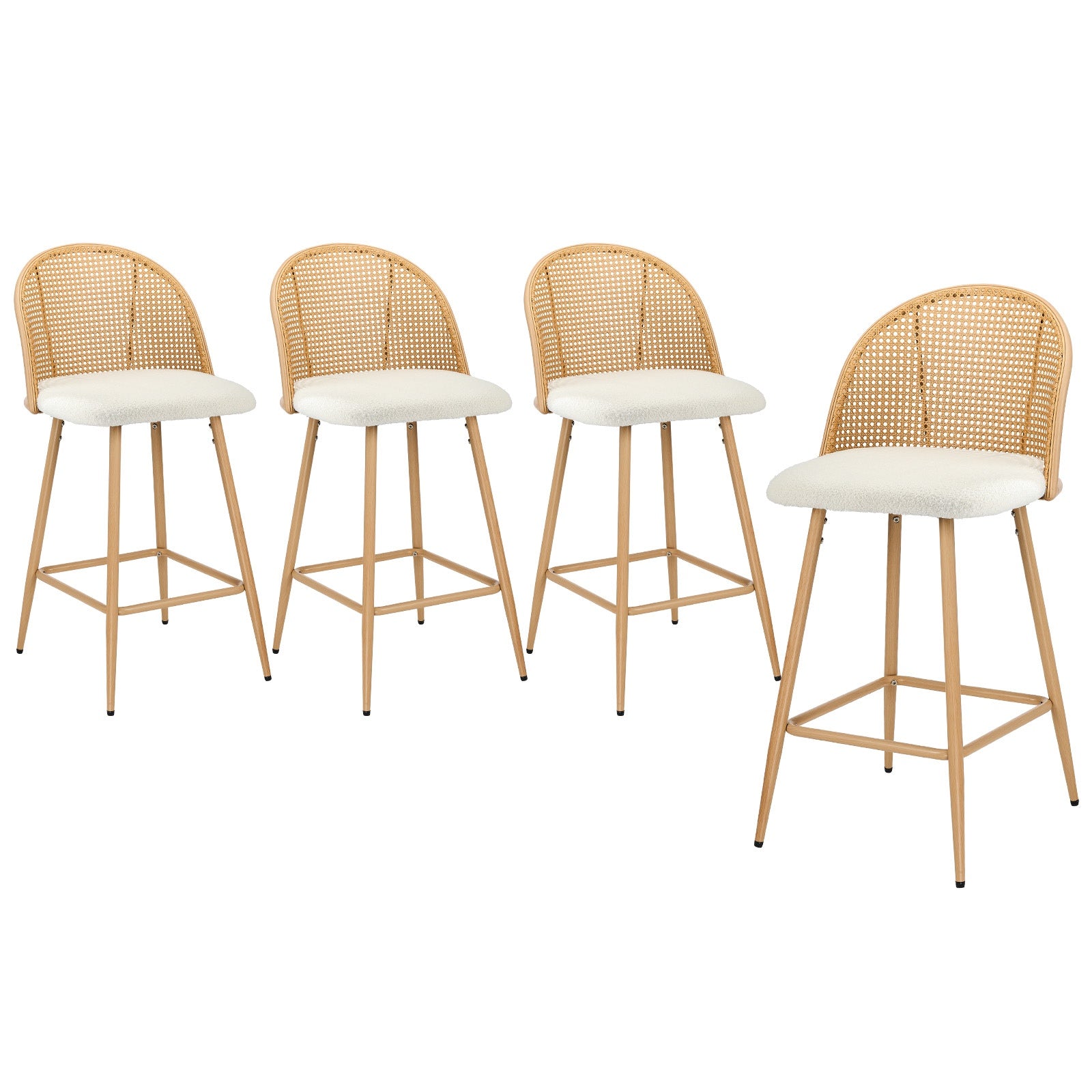 Oikiture Bar Stools Kitchen Counter Stool Rattan Dining Chair Boucle White x4 - Sunyee