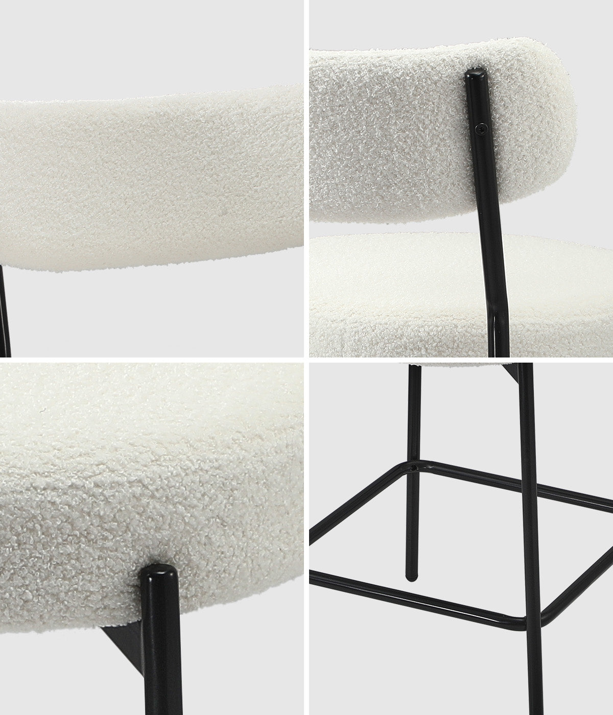 Oikiture 2x Bar Stools Kitchen Dining Chairs Counter Stool Boucle White - Sunyee
