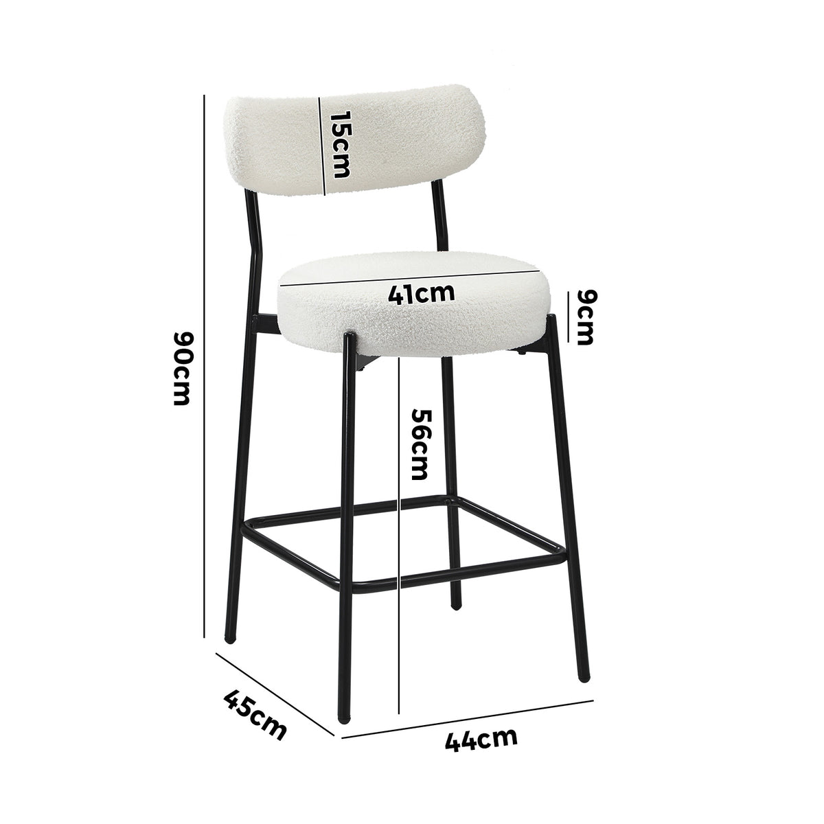 Oikiture 2x Bar Stools Kitchen Dining Chairs Counter Stool Boucle White - Sunyee