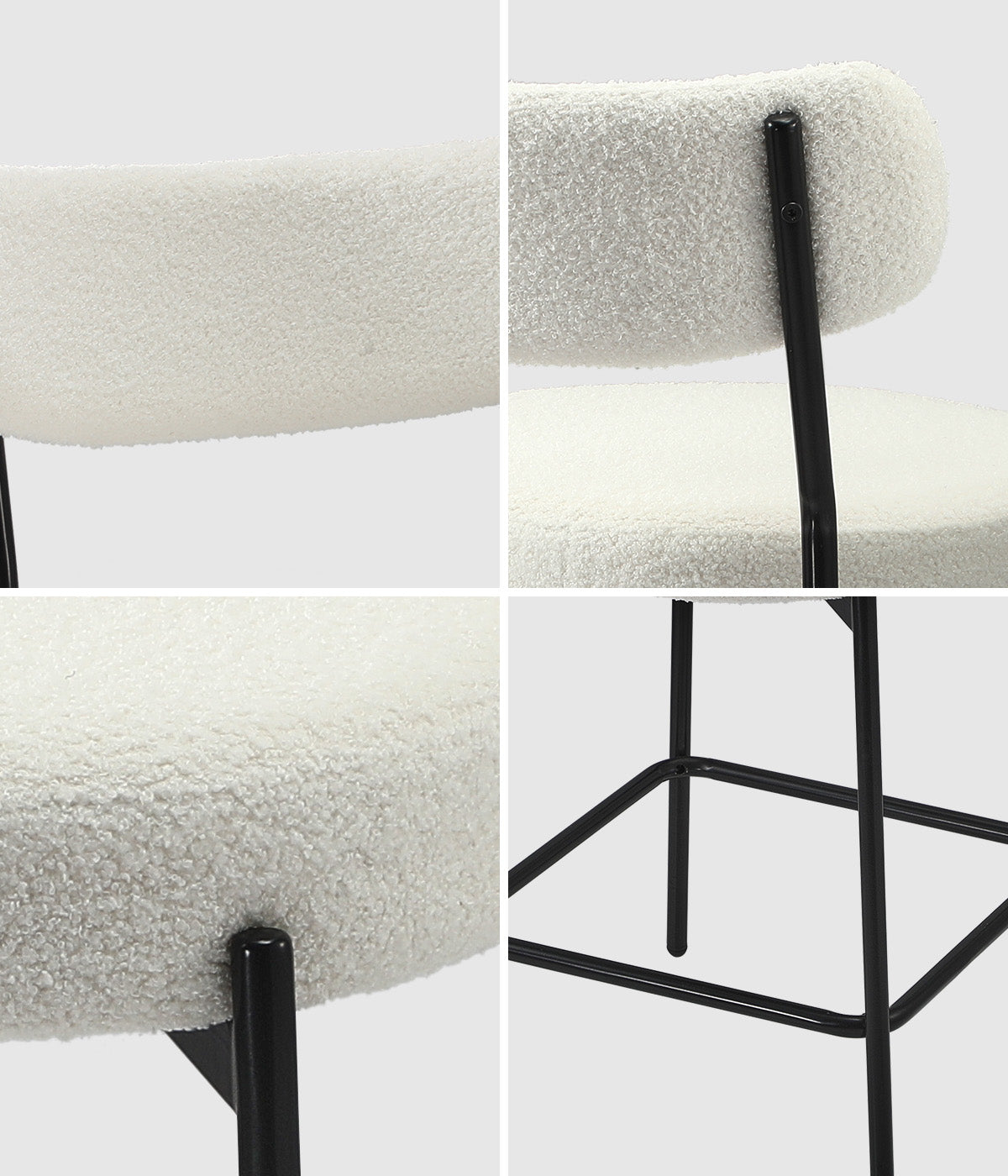 Oikiture 4x Bar Stools Kitchen Dining Chairs Counter Stool Boucle Fabric White - Sunyee